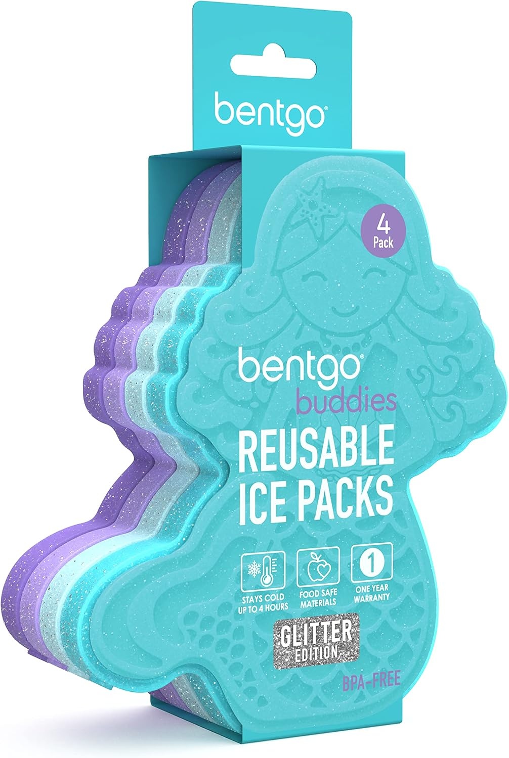 image:imageBentgo Buddies Reusable Ice Packs for KidsGlitter Edition Mermaid