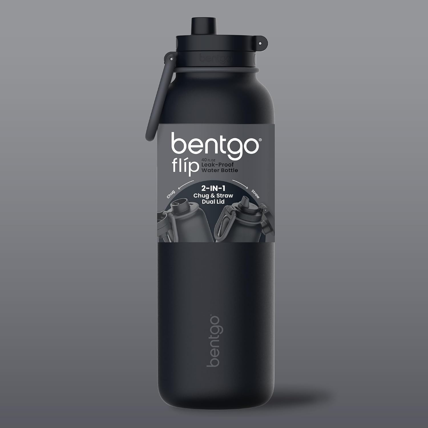 image:imageBentgo Flip 2in1 Straw amp Chug LeakProof Insulated Water Bottle 24 fl ozBack to Black