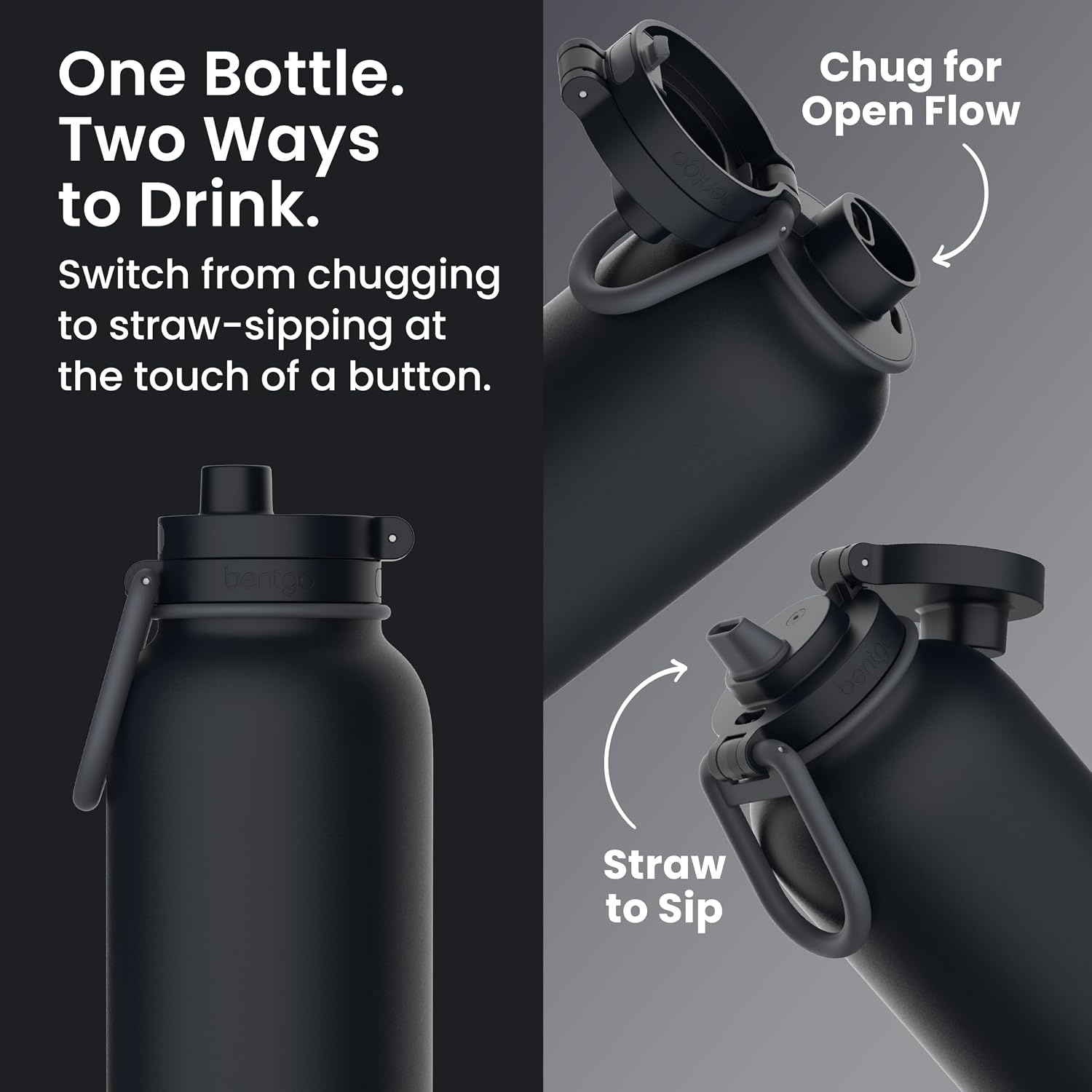 image:imageBentgo Flip 2in1 Straw amp Chug LeakProof Insulated Water Bottle 24 fl ozBack to Black