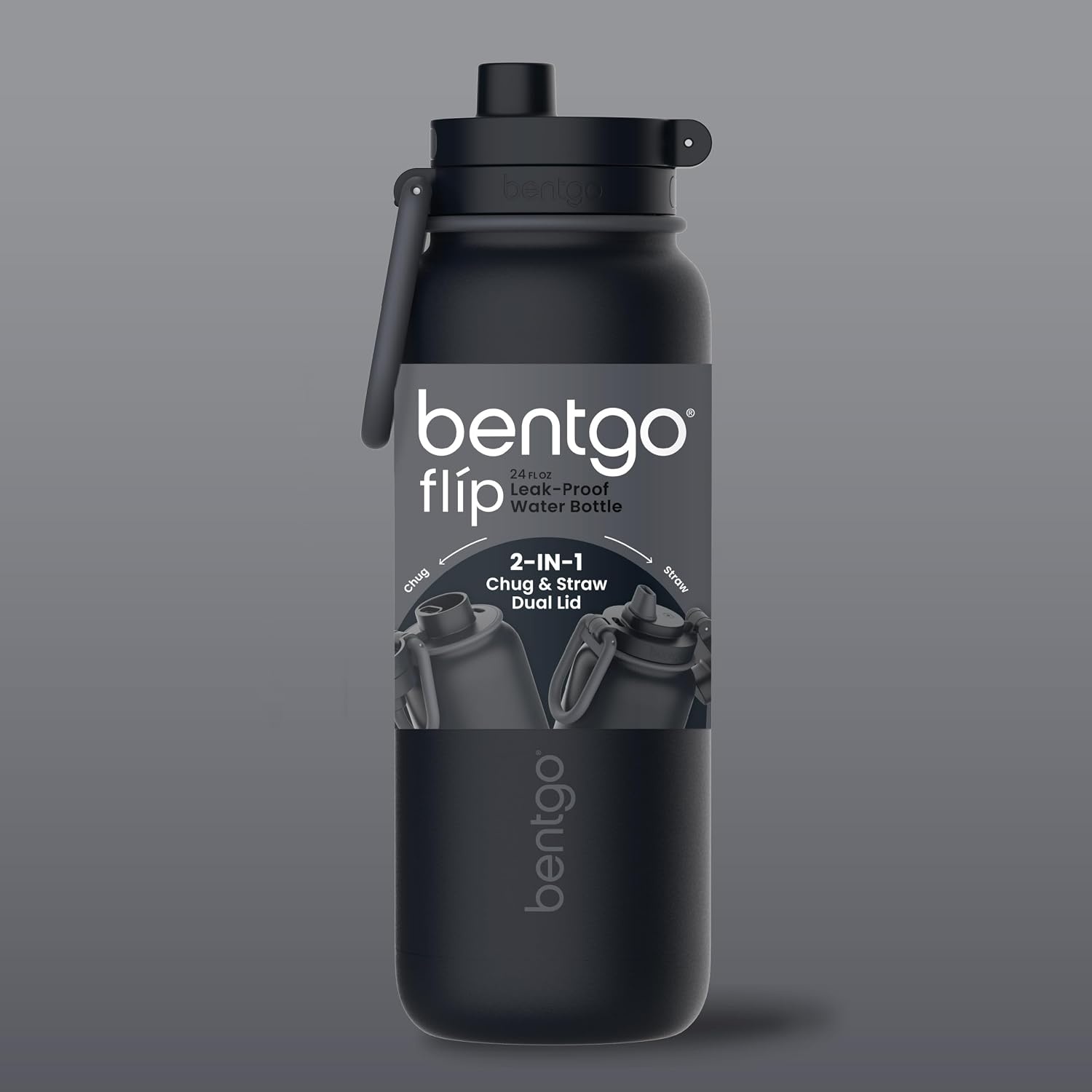 image:imageBentgo Flip 2in1 Straw amp Chug LeakProof Insulated Water Bottle 24 fl ozBack to Black