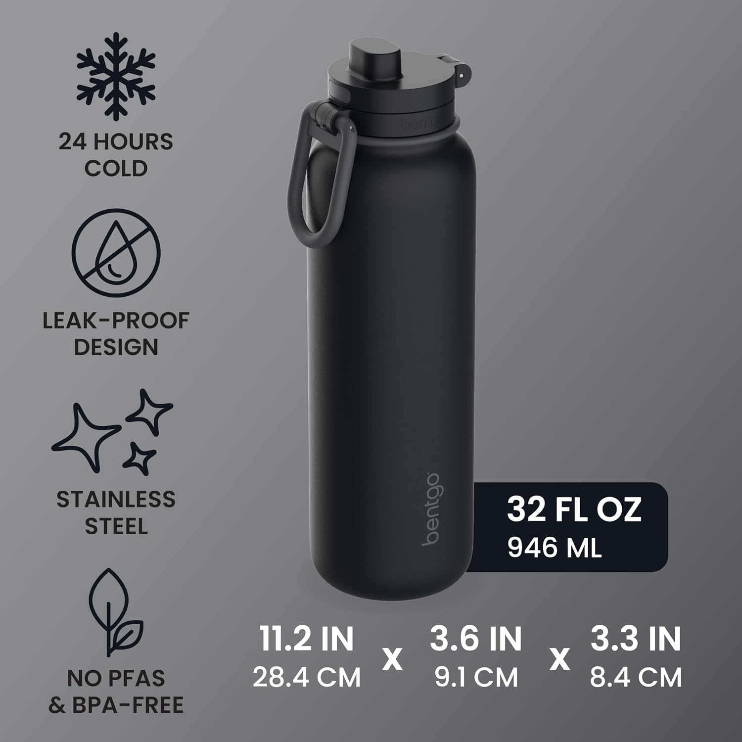 image:imageBentgo Flip 2in1 Straw amp Chug LeakProof Insulated Water Bottle 24 fl ozBack to Black