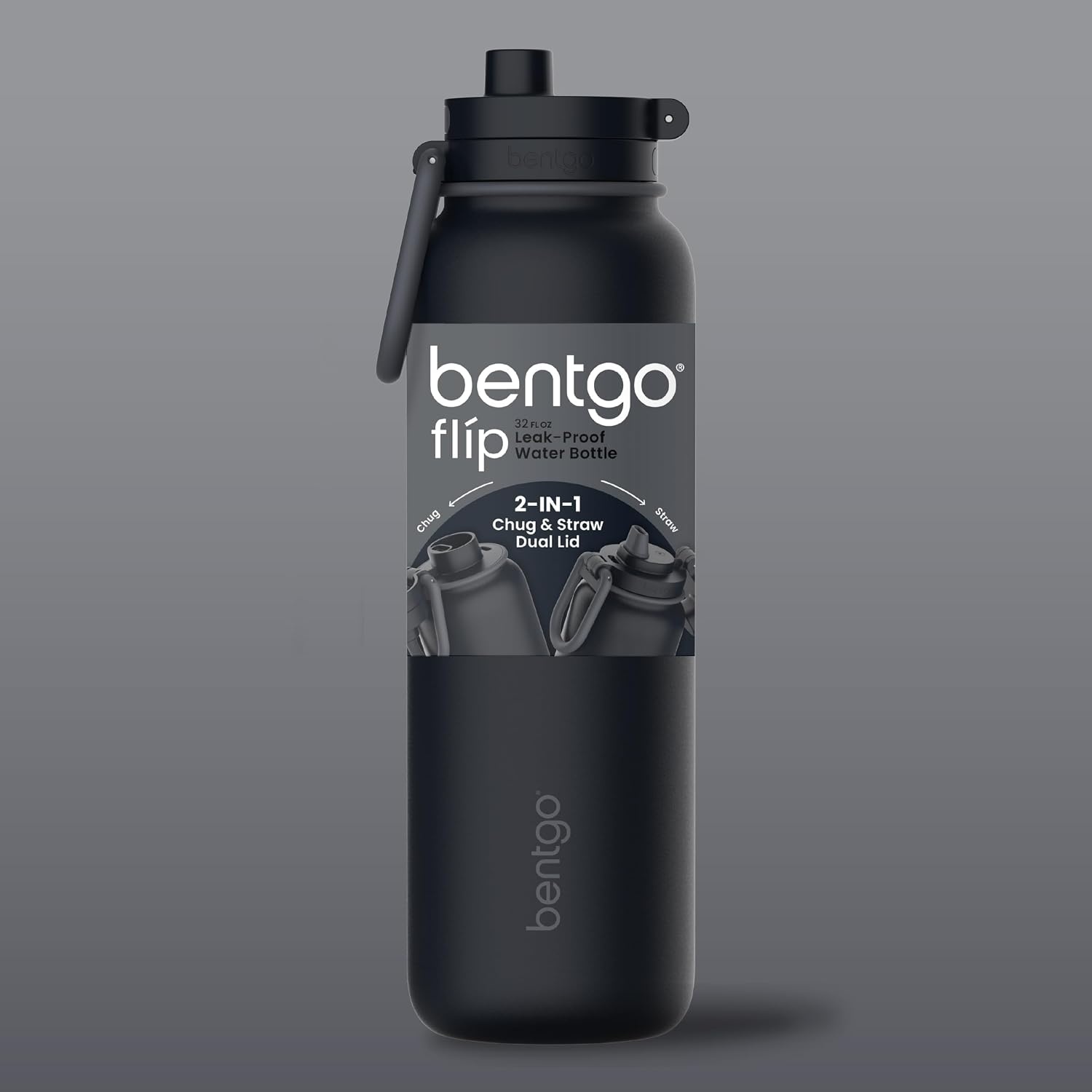 image:imageBentgo Flip 2in1 Straw amp Chug LeakProof Insulated Water Bottle 24 fl ozBack to Black