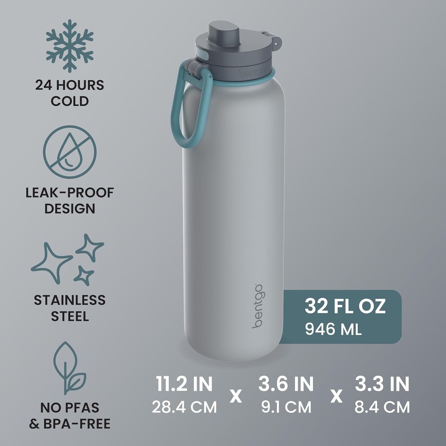 image:imageBentgo Flip 2in1 Straw amp Chug LeakProof Insulated Water Bottle 24 fl ozGray Surf