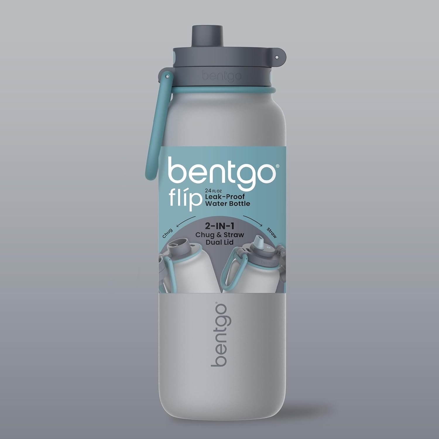 image:imageBentgo Flip 2in1 Straw amp Chug LeakProof Insulated Water Bottle 24 fl ozGray Surf