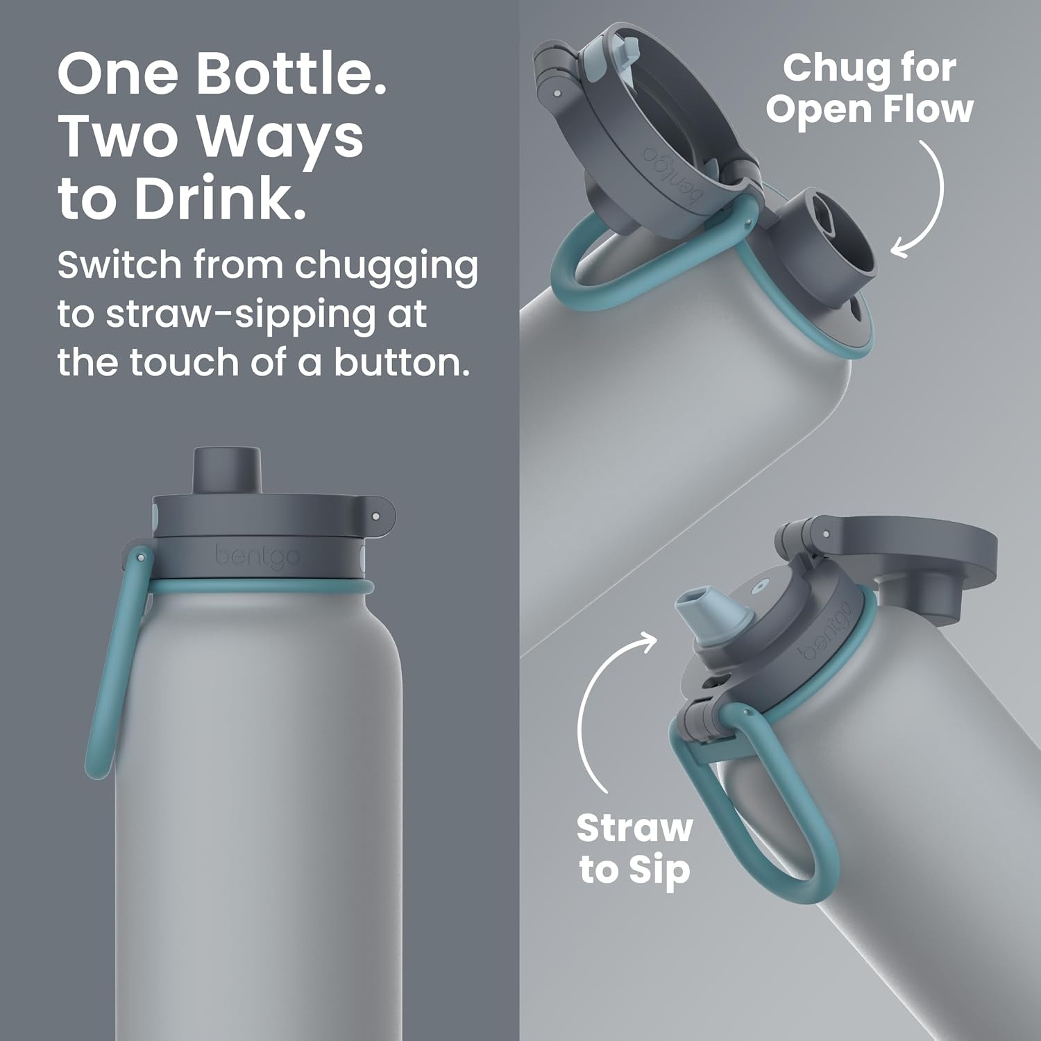image:imageBentgo Flip 2in1 Straw amp Chug LeakProof Insulated Water Bottle 24 fl ozGray Surf