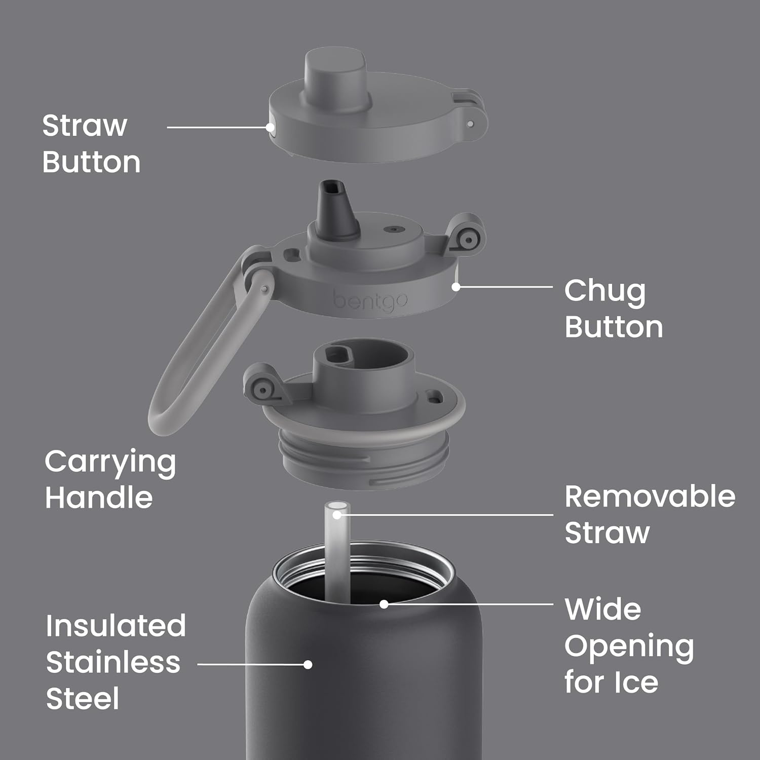image:imageBentgo Flip 2in1 Straw amp Chug LeakProof Insulated Water Bottle 24 fl ozTweed