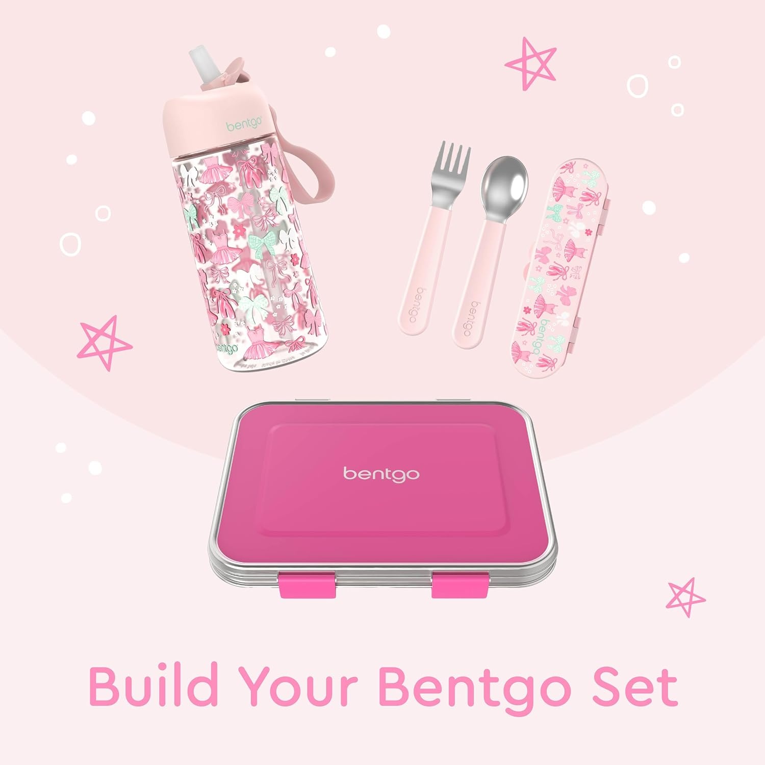 image:imageBentgo Kids Plastic Utensil Set with Fork Spoon amp Storage CaseBallet and Bows