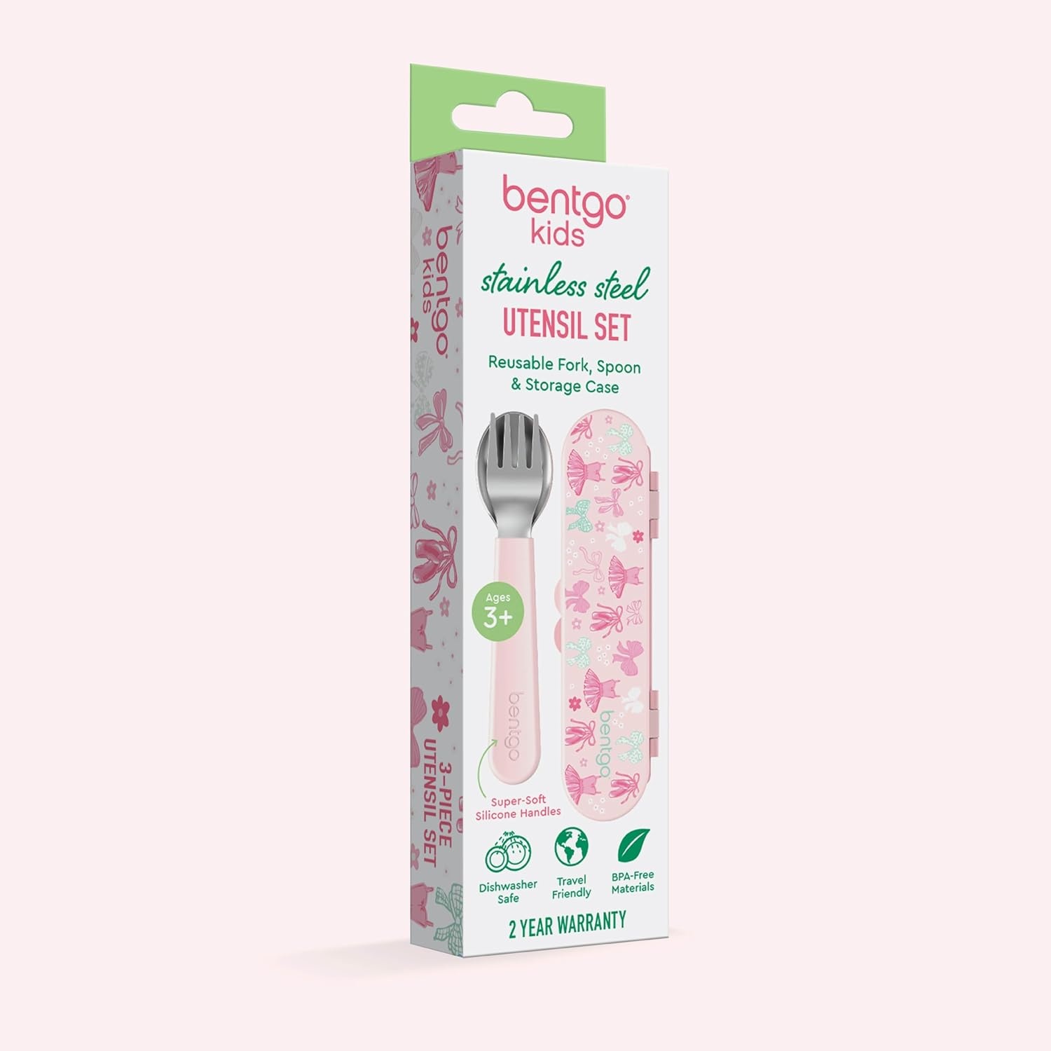image:imageBentgo Kids Plastic Utensil Set with Fork Spoon amp Storage CaseBallet and Bows