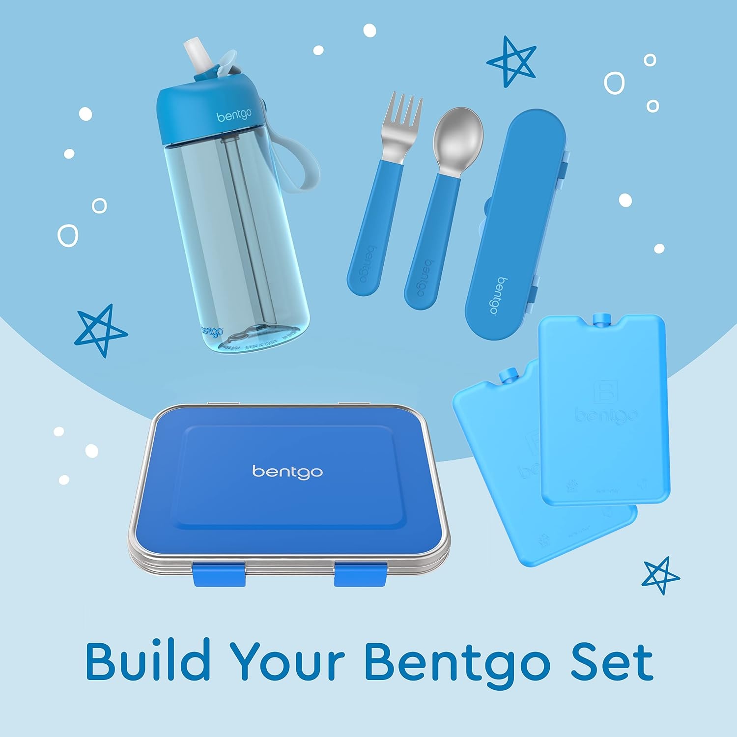 image:imageBentgo Kids Plastic Utensil Set with Fork Spoon amp Storage CaseBlue