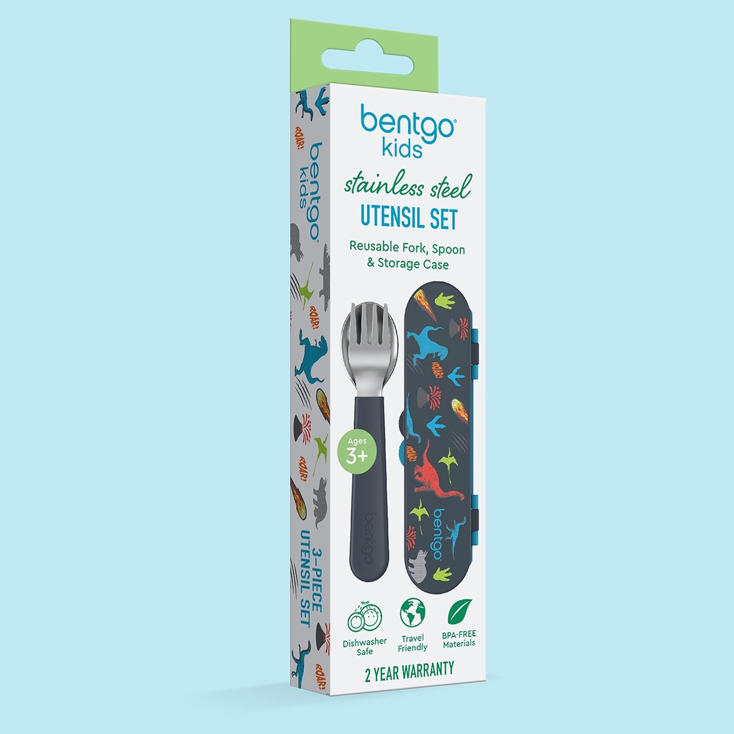image:imageBentgo Kids Plastic Utensil Set with Fork Spoon amp Storage CaseDino