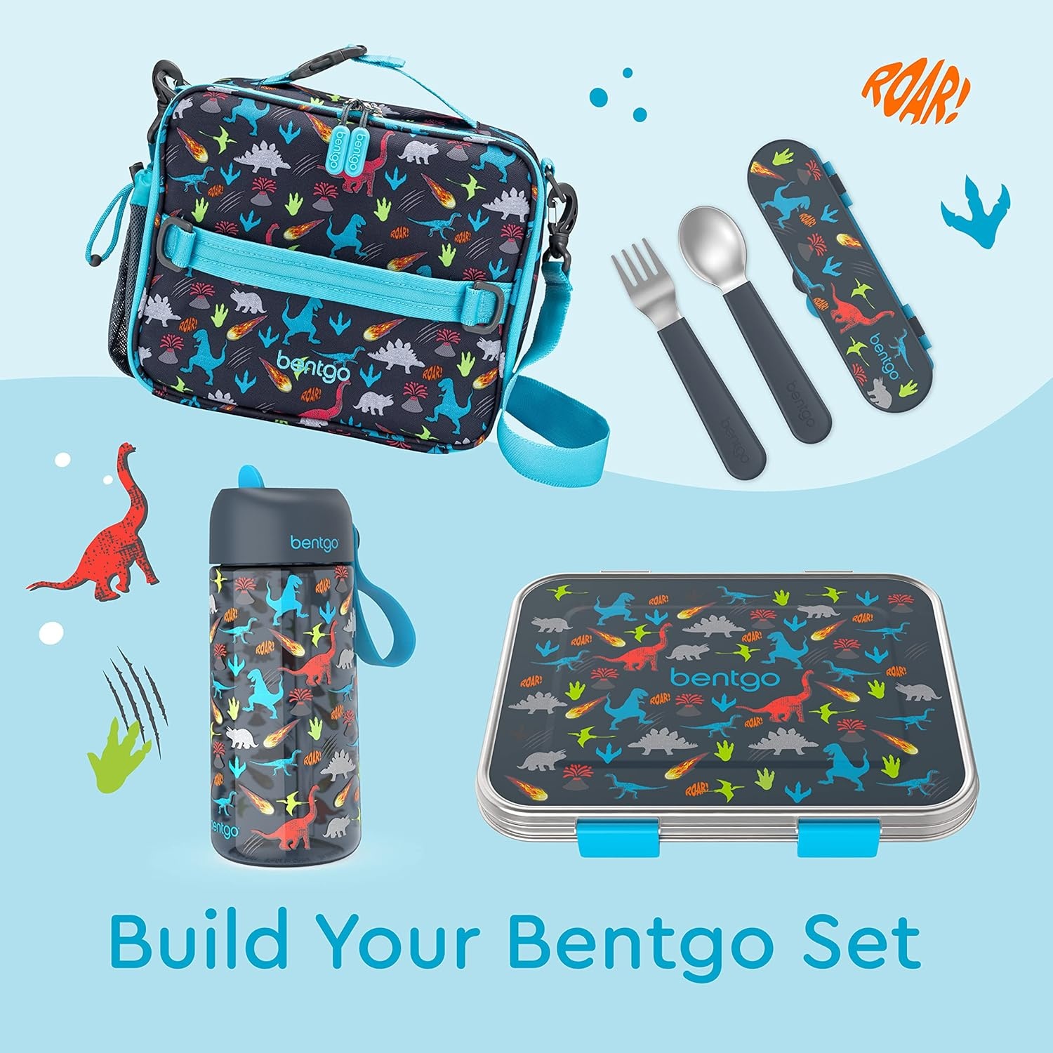 image:imageBentgo Kids Plastic Utensil Set with Fork Spoon amp Storage CaseDino