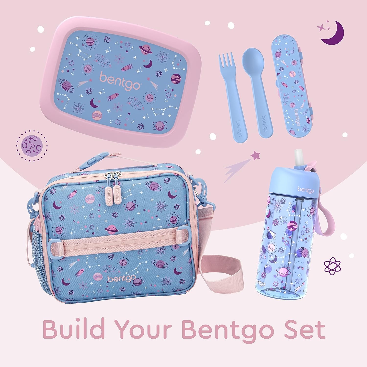 image:imageBentgo Kids Plastic Utensil Set with Fork Spoon amp Storage CaseLavender Galaxy