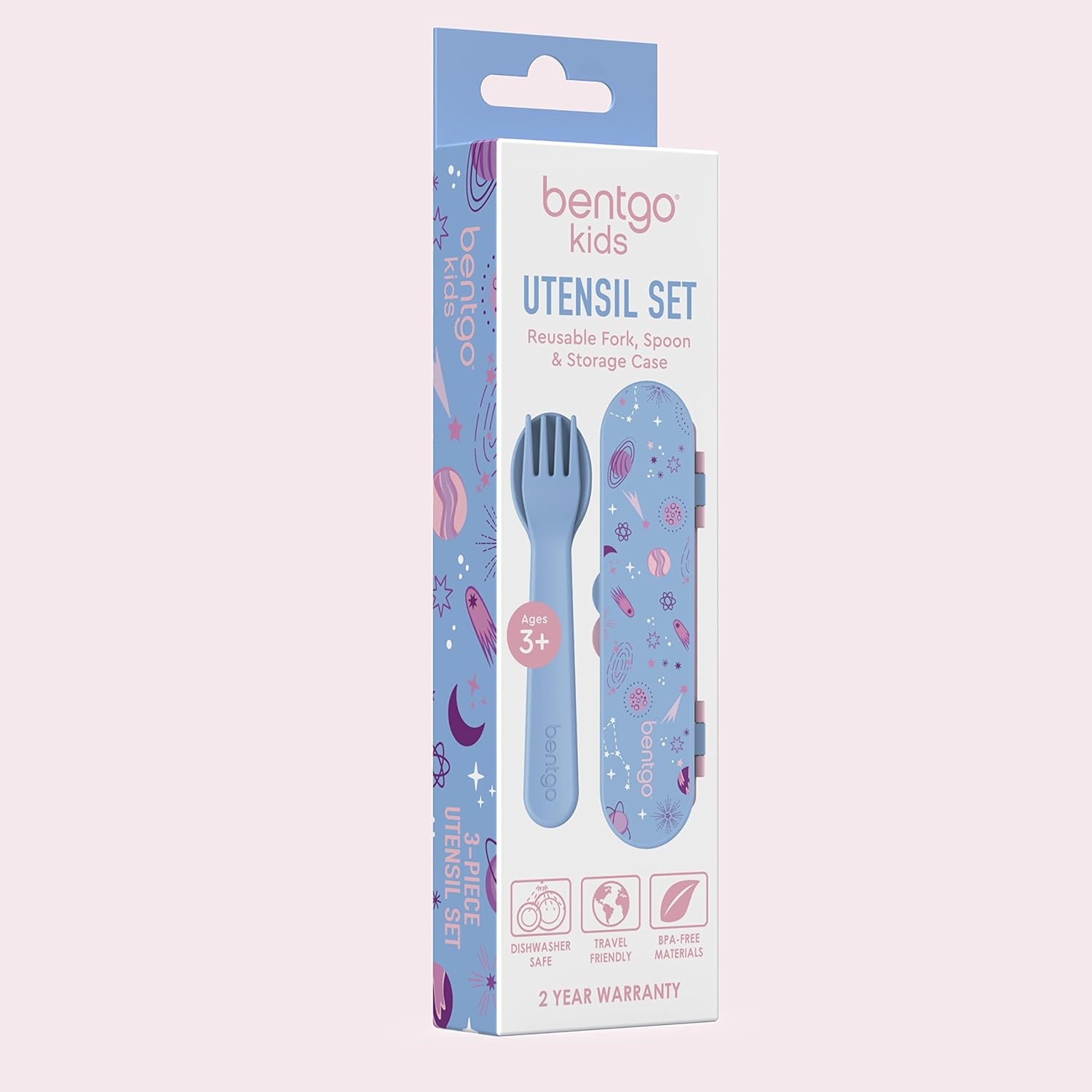 image:imageBentgo Kids Plastic Utensil Set with Fork Spoon amp Storage CaseLavender Galaxy