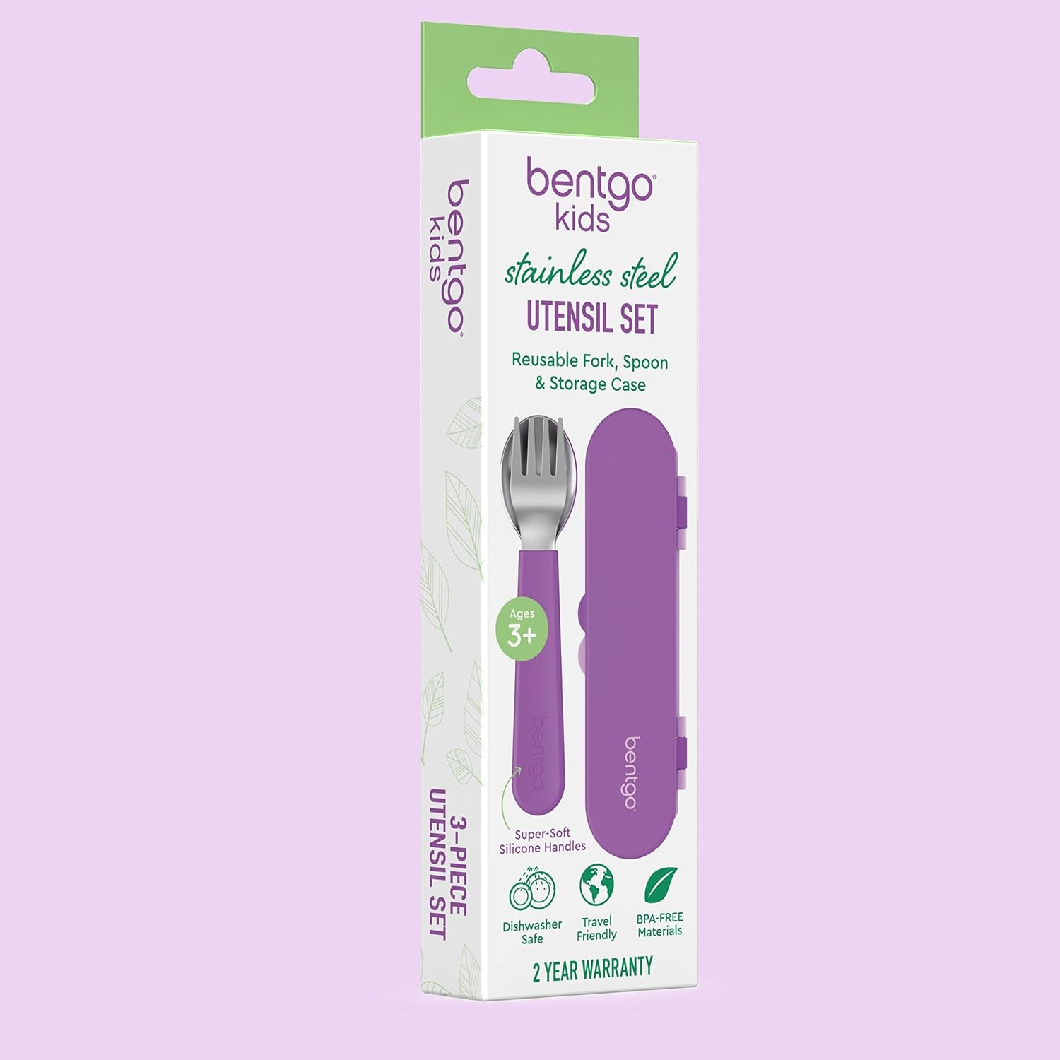 image:imageBentgo Kids Plastic Utensil Set with Fork Spoon amp Storage CasePurple