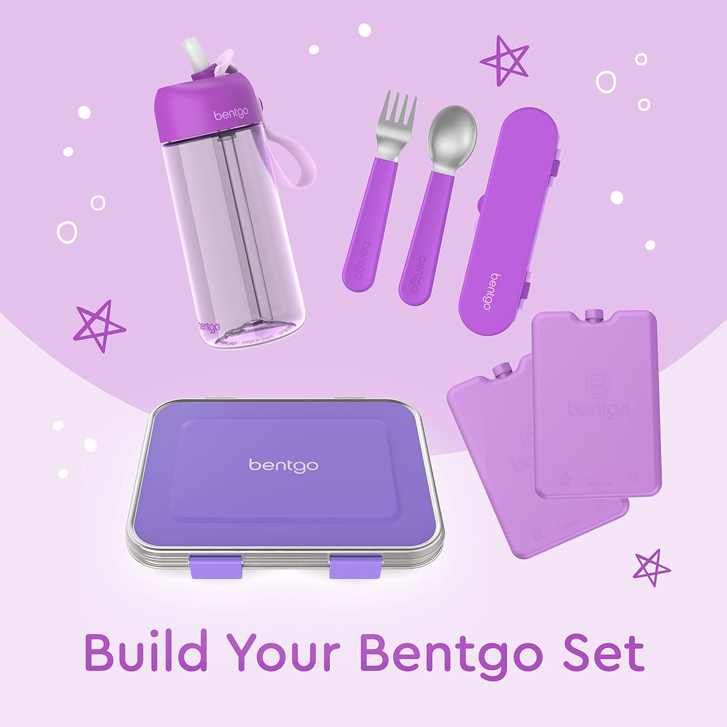 image:imageBentgo Kids Plastic Utensil Set with Fork Spoon amp Storage CasePurple