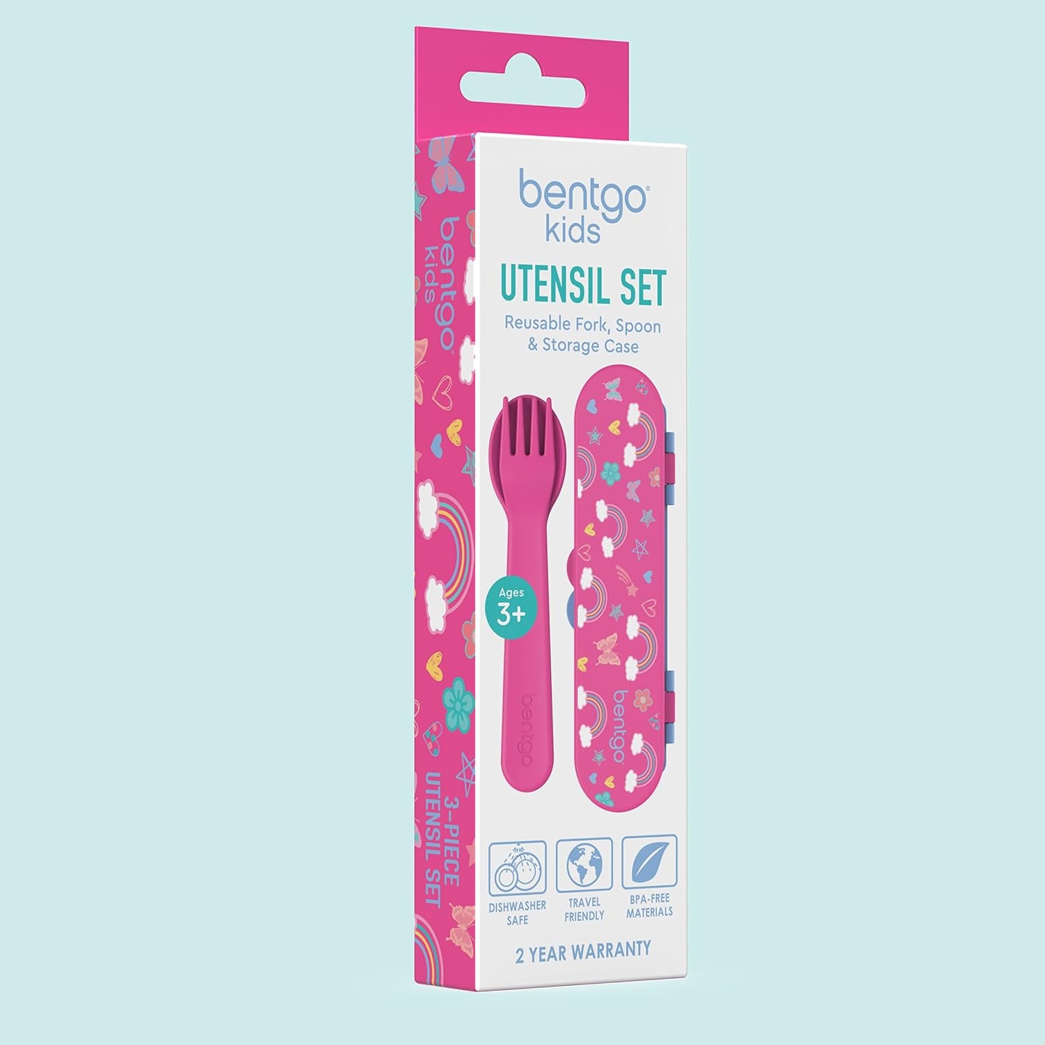 image:imageBentgo Kids Plastic Utensil Set with Fork Spoon amp Storage CaseRainbows and Butterflies