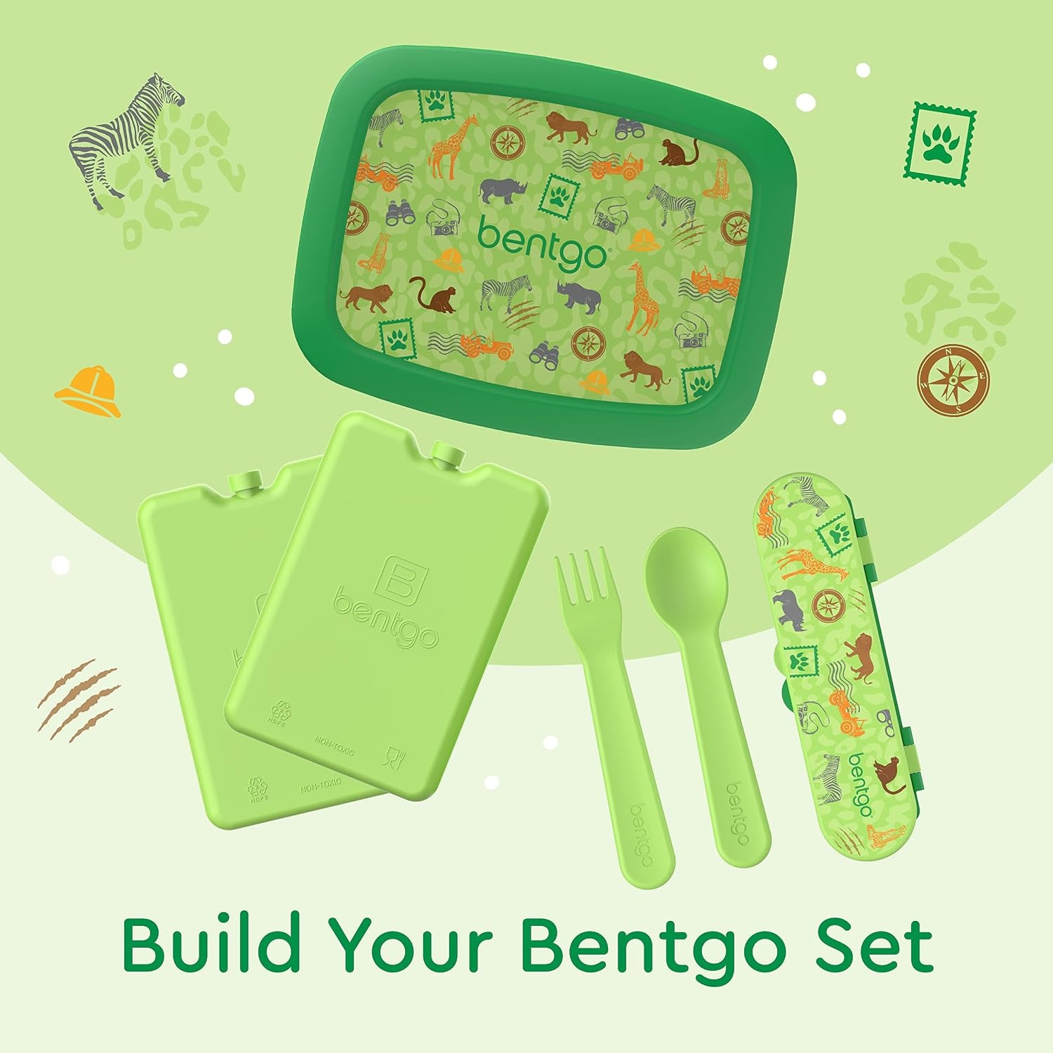 image:imageBentgo Kids Plastic Utensil Set with Fork Spoon amp Storage CaseSafari