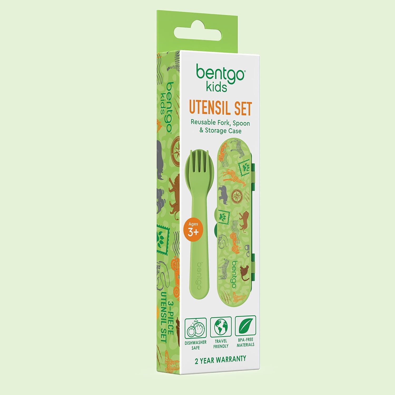 image:imageBentgo Kids Plastic Utensil Set with Fork Spoon amp Storage CaseSafari