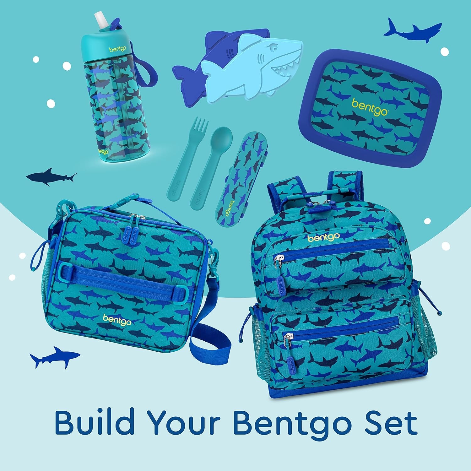 image:imageBentgo Kids Plastic Utensil Set with Fork Spoon amp Storage CaseSharks