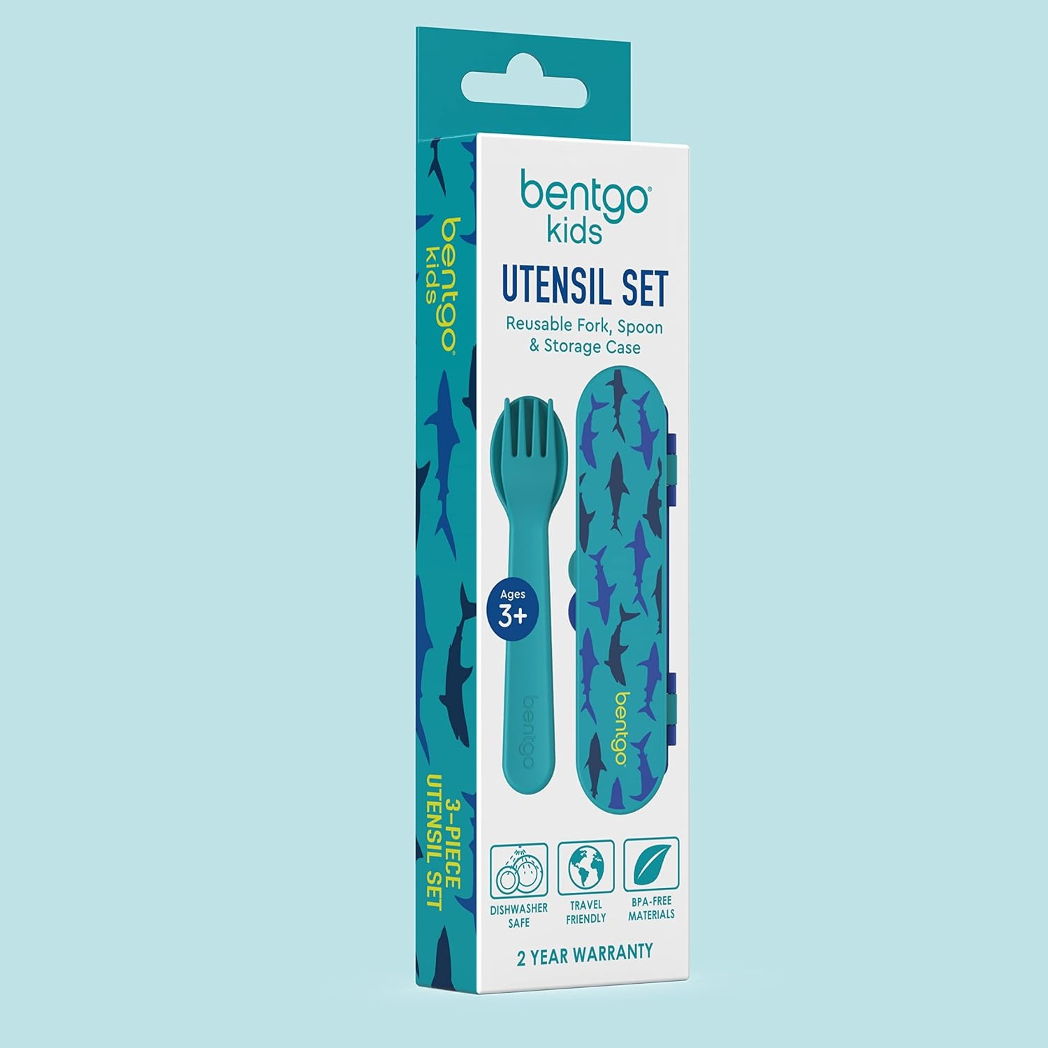 image:imageBentgo Kids Plastic Utensil Set with Fork Spoon amp Storage CaseSharks