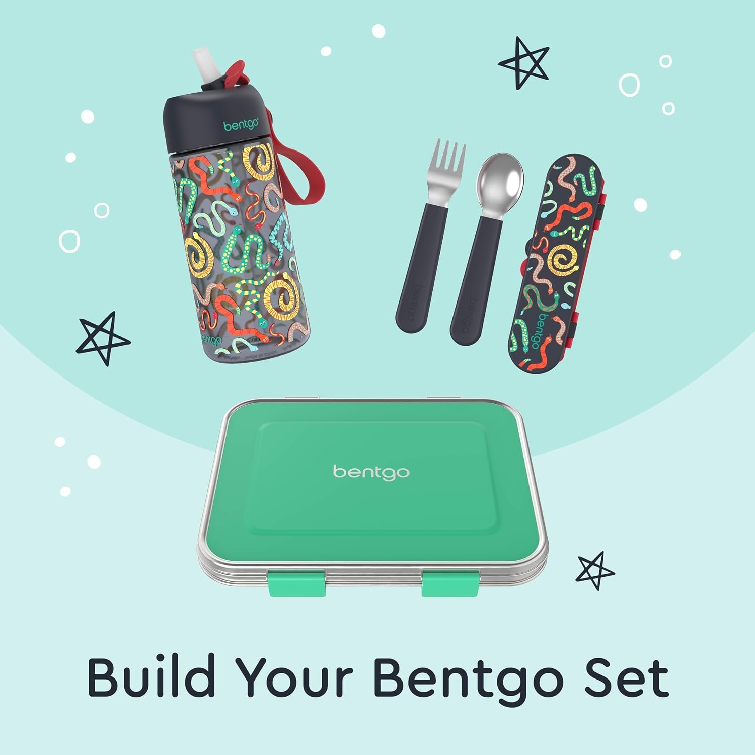 image:imageBentgo Kids Plastic Utensil Set with Fork Spoon amp Storage CaseSssnakes