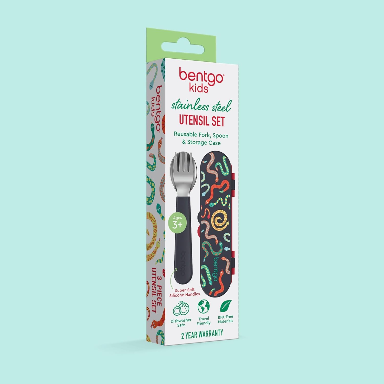 image:imageBentgo Kids Plastic Utensil Set with Fork Spoon amp Storage CaseSssnakes