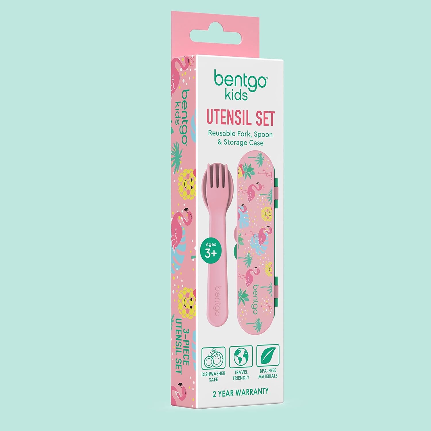 image:imageBentgo Kids Plastic Utensil Set with Fork Spoon amp Storage CaseTropical