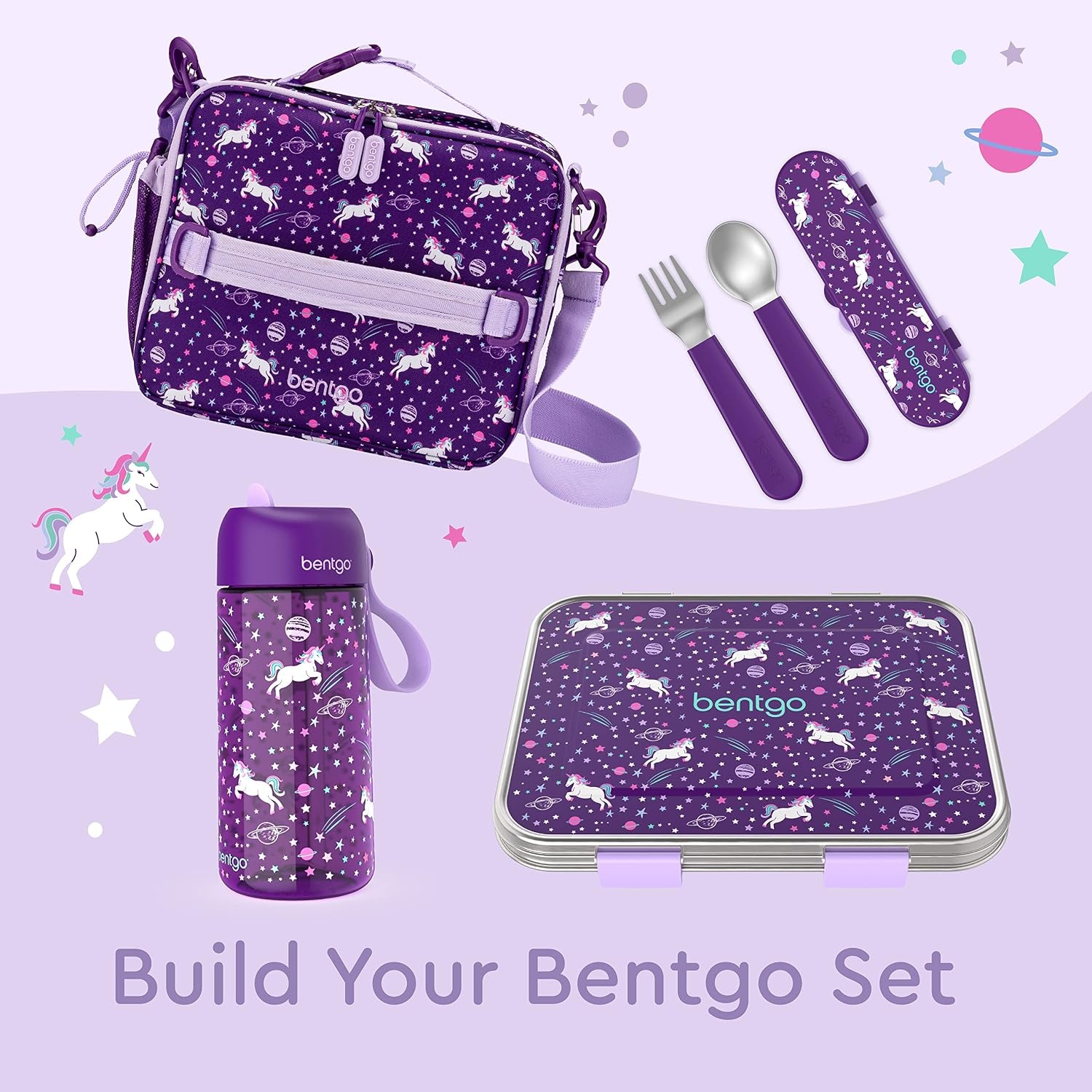 image:imageBentgo Kids Plastic Utensil Set with Fork Spoon amp Storage CaseUnicorn