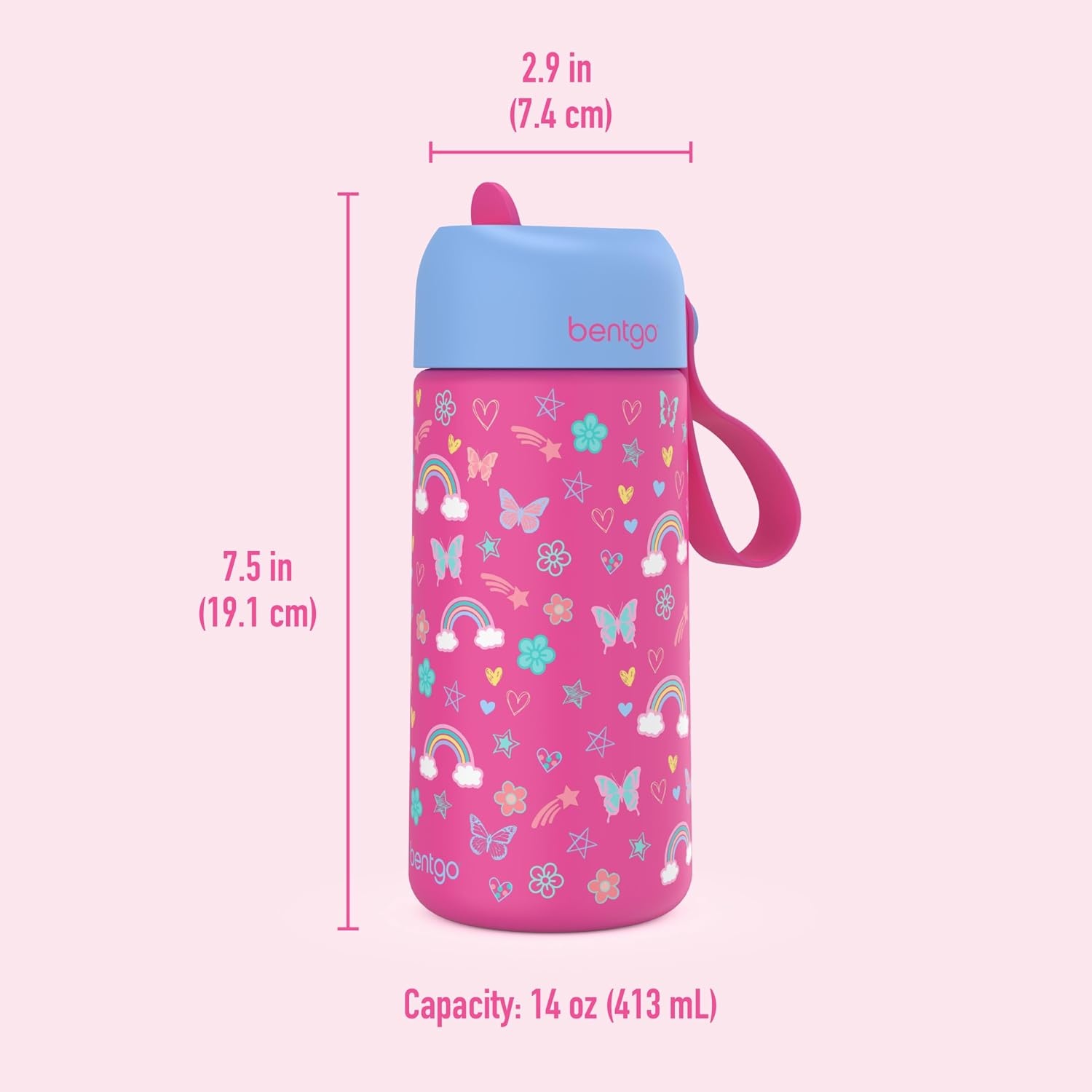 image:imageBentgo Kids Stainless Steel Water Bottle LeakProof 14 oz Bite amp SipRainbows Butterflies