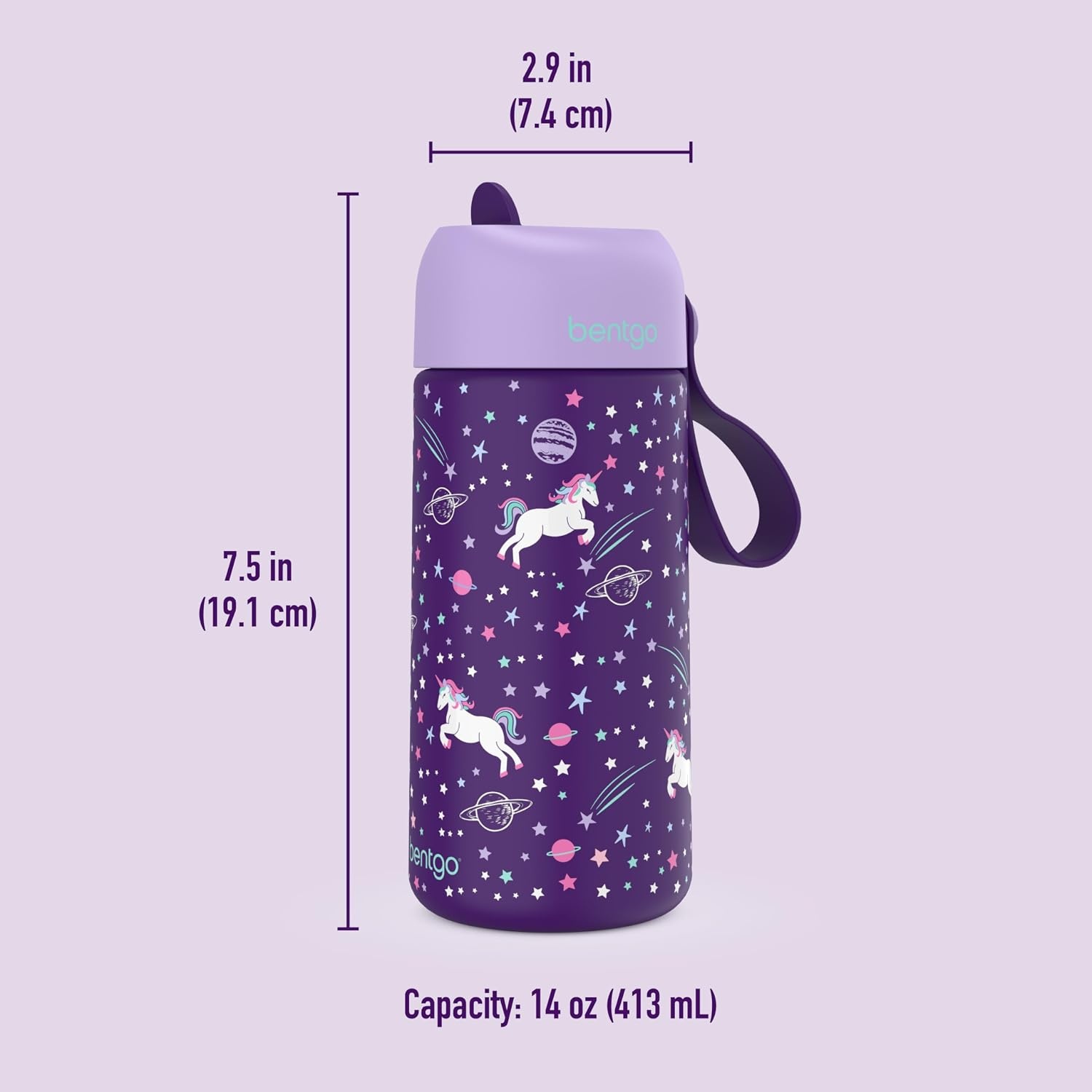 image:imageBentgo Kids Stainless Steel Water Bottle LeakProof 14 oz Bite amp SipUnicorn