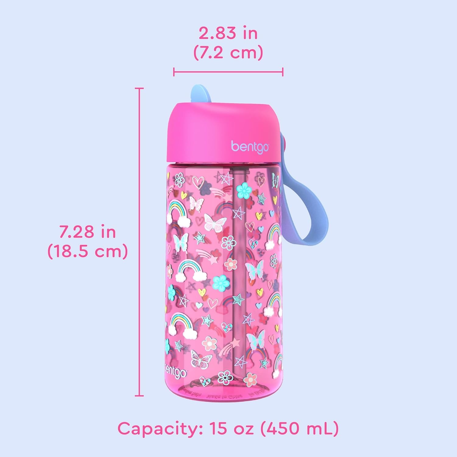 image:imageBentgo Kids Water Bottle LeakProof Durable Tritan PFAS amp BPAFree 15 fl oz KidsToddlers Ages 3 for School amp Sports Bite amp Sip Spout Carrying Handle Dishwasher Safe NEW Blooming FloralRainbows and Butterflies