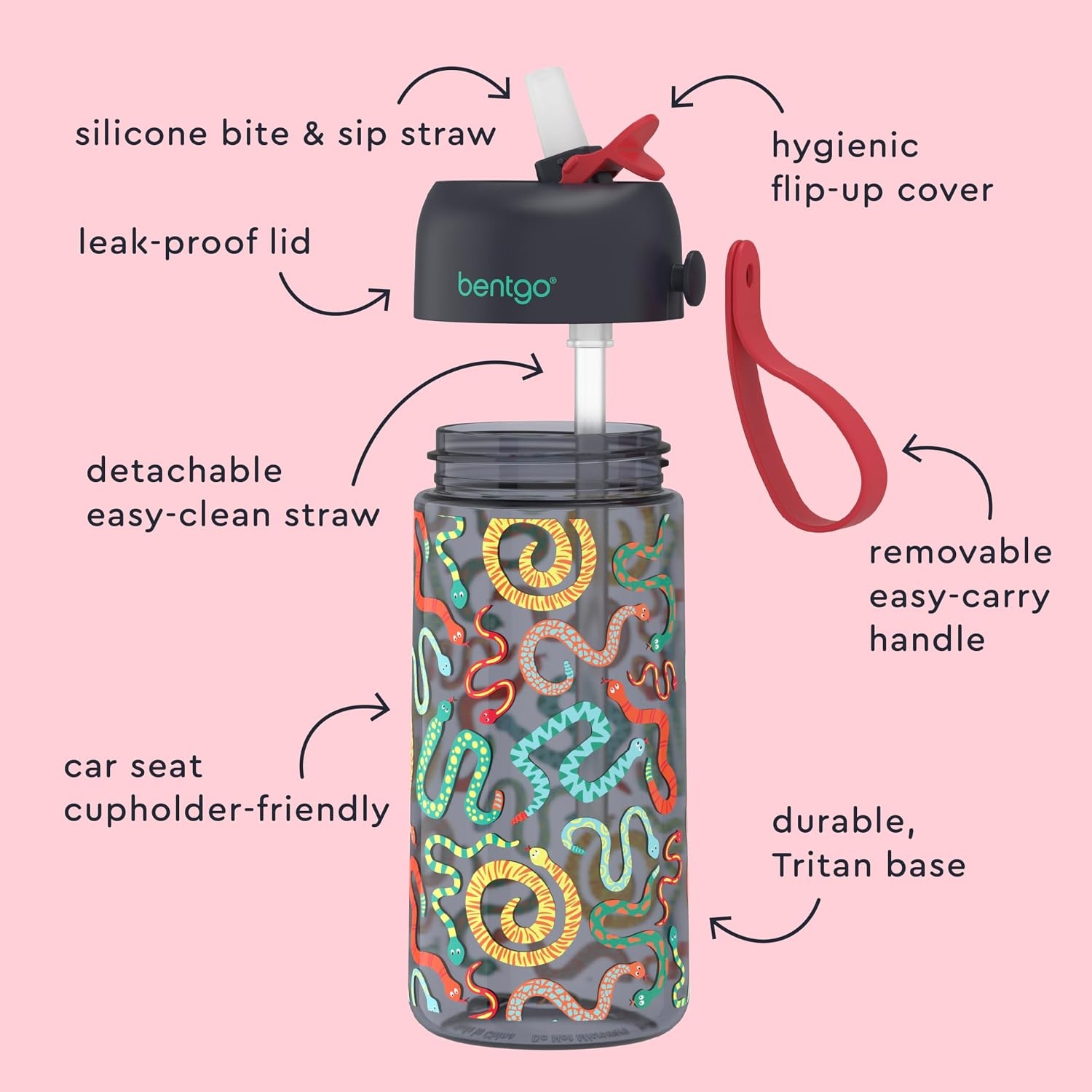 image:imageBentgo Kids Water Bottle LeakProof Durable Tritan PFAS amp BPAFree 15 fl oz KidsToddlers Ages 3 for School amp Sports Bite amp Sip Spout Carrying Handle Dishwasher Safe NEW Blooming FloralSssnakes