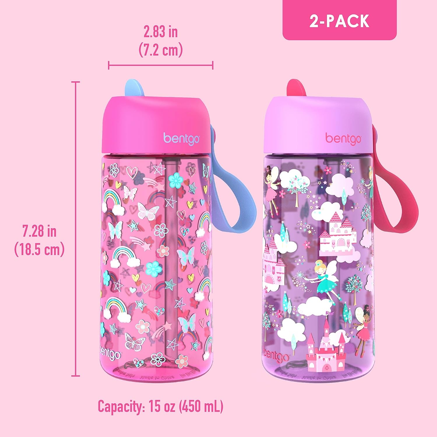 image:imageBentgo Kids Water Bottle LeakProof Durable Tritan PFAS amp BPAFree 15 fl oz KidsToddlers Ages 3 for School amp Sports Bite amp Sip Spout Carrying Handle Dishwasher Safe NEW Blooming FloralRainbows and Butterflies Fairies