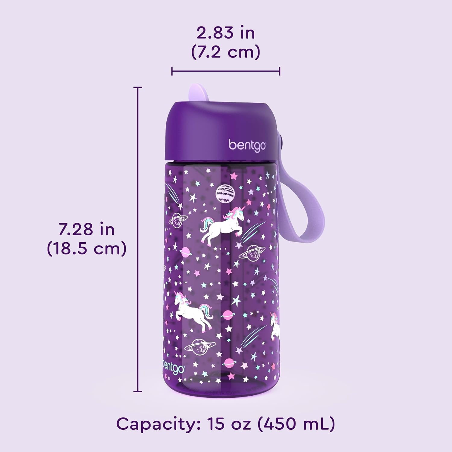 image:imageBentgo Kids Water Bottle LeakProof Durable Tritan PFAS amp BPAFree 15 fl oz KidsToddlers Ages 3 for School amp Sports Bite amp Sip Spout Carrying Handle Dishwasher Safe NEW Blooming FloralUnicorn