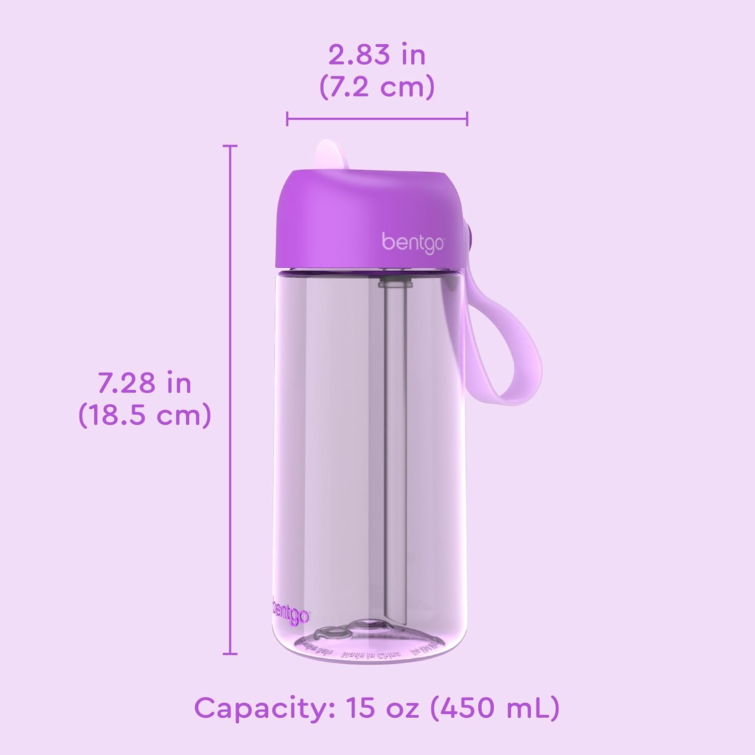 image:imageBentgo Kids Water Bottle LeakProof Durable Tritan PFAS amp BPAFree 15 fl oz KidsToddlers Ages 3 for School amp Sports Bite amp Sip Spout Carrying Handle Dishwasher Safe NEW Blooming FloralPurple