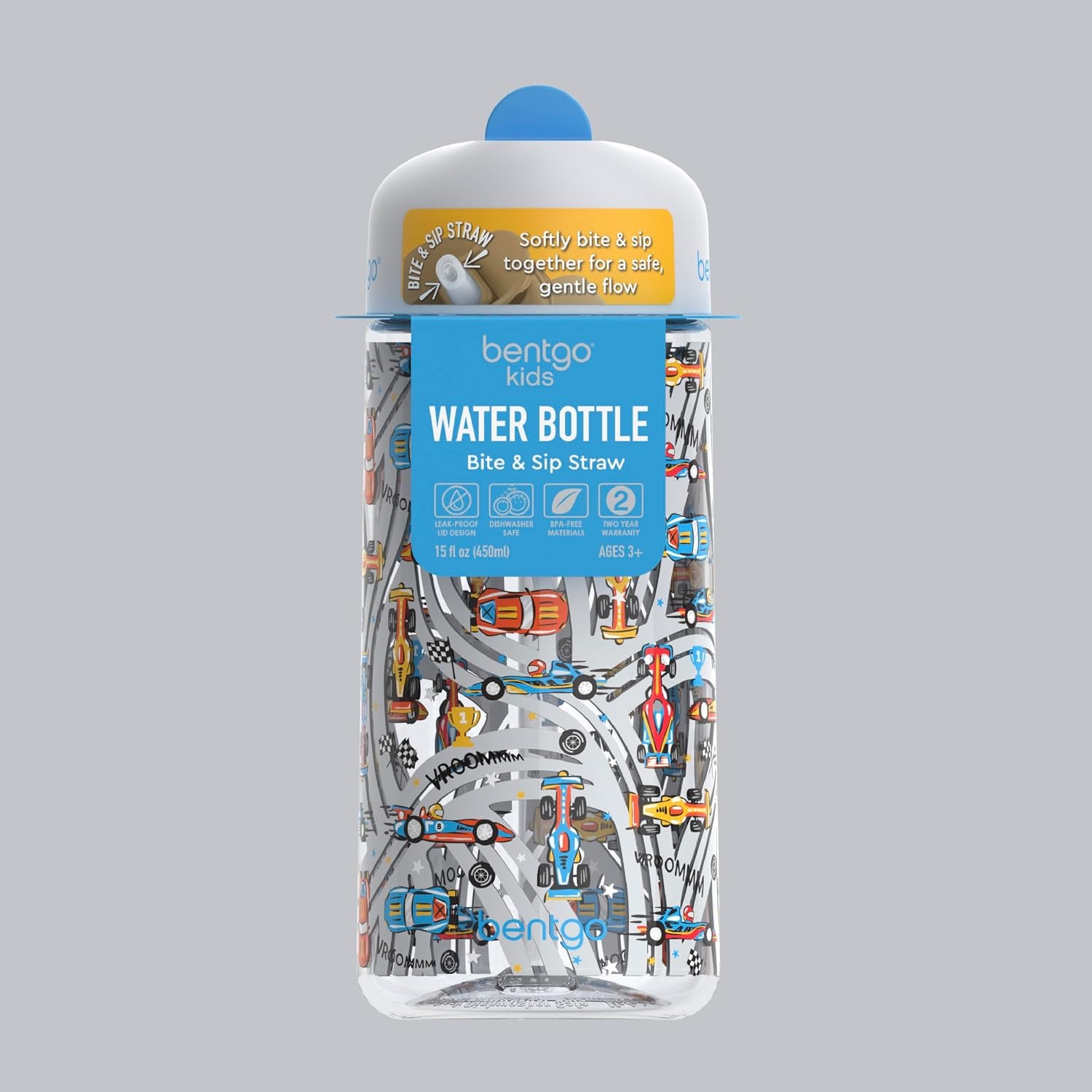 image:imageBentgo Kids Water Bottle LeakProof Durable Tritan PFAS amp BPAFree 15 fl oz KidsToddlers Ages 3 for School amp Sports Bite amp Sip Spout Carrying Handle Dishwasher Safe NEW Blooming FloralRace Cars