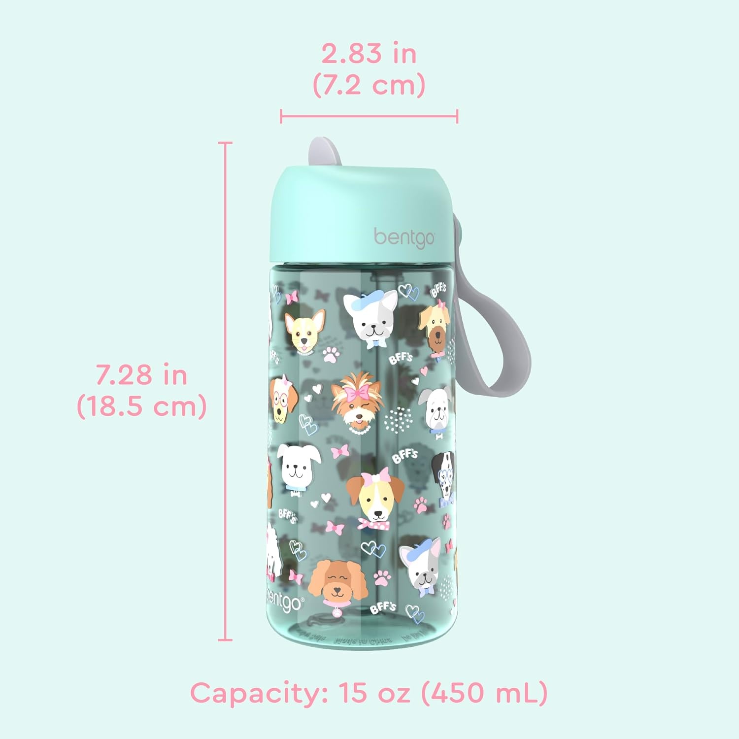 image:imageBentgo Kids Water Bottle LeakProof Durable Tritan PFAS amp BPAFree 15 fl oz KidsToddlers Ages 3 for School amp Sports Bite amp Sip Spout Carrying Handle Dishwasher Safe NEW Blooming FloralPuppy Love