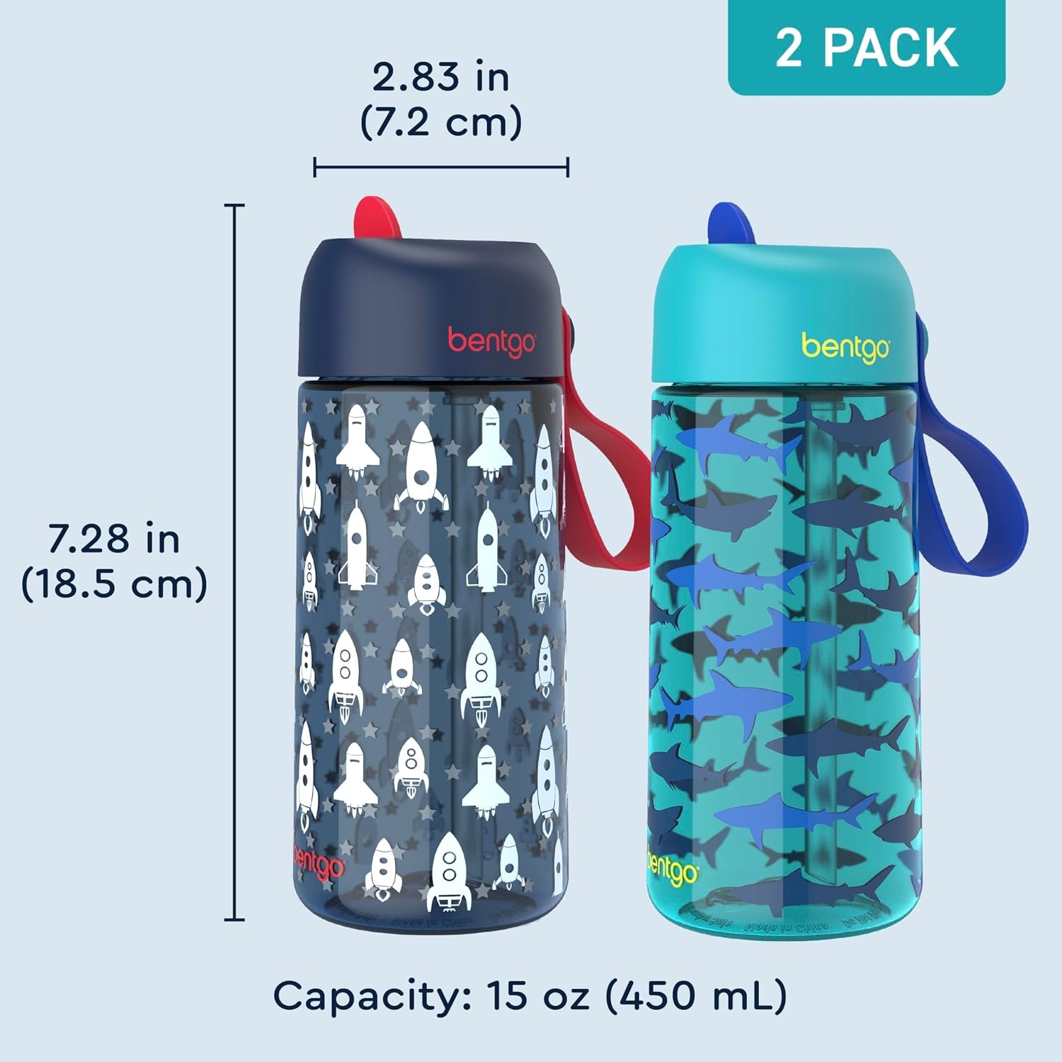 image:imageBentgo Kids Water Bottle LeakProof Durable Tritan PFAS amp BPAFree 15 fl oz KidsToddlers Ages 3 for School amp Sports Bite amp Sip Spout Carrying Handle Dishwasher Safe NEW Blooming FloralRocket Shark