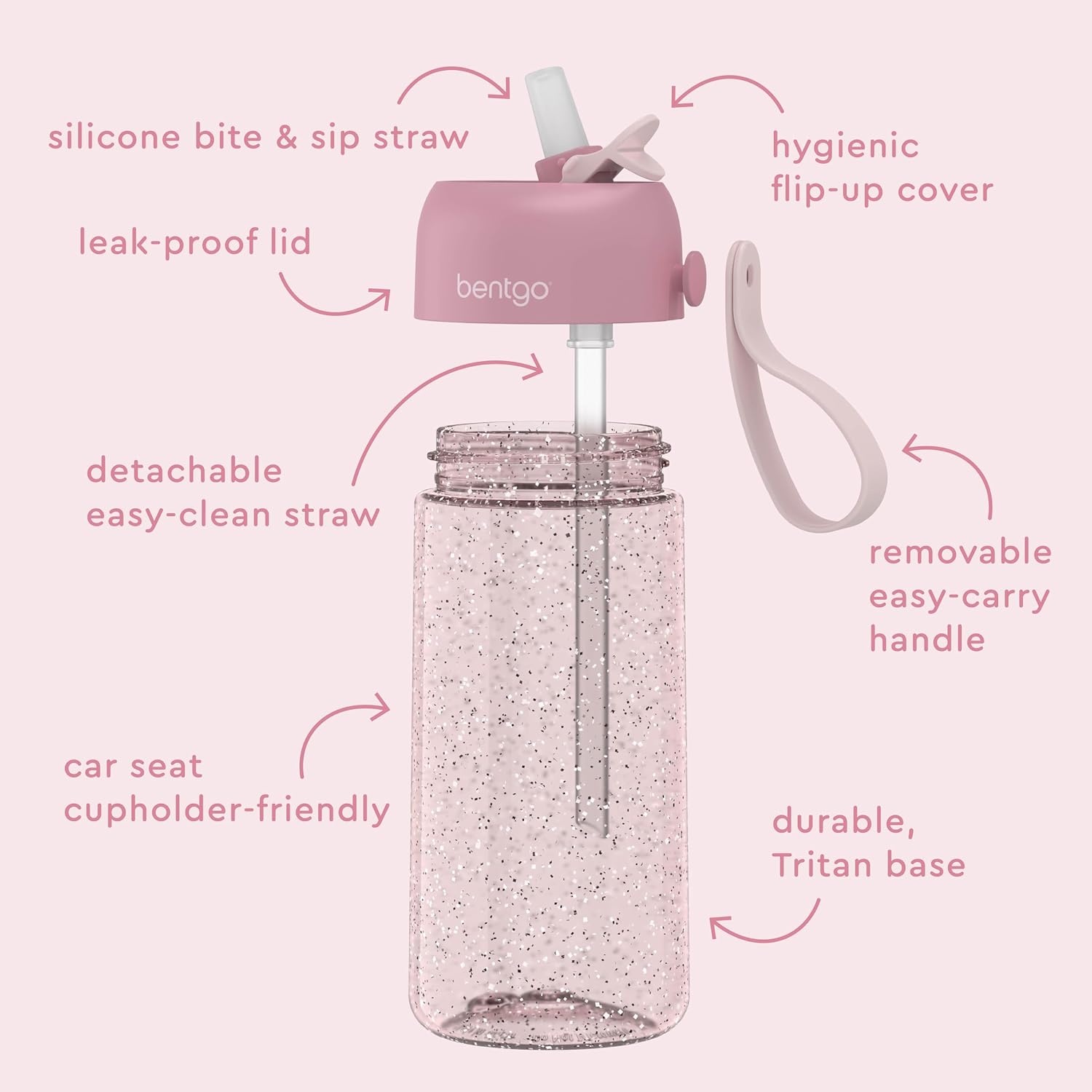 image:imageBentgo Kids Water Bottle LeakProof Durable Tritan PFAS amp BPAFree 15 fl oz KidsToddlers Ages 3 for School amp Sports Bite amp Sip Spout Carrying Handle Dishwasher Safe NEW Blooming FloralPetal Pink