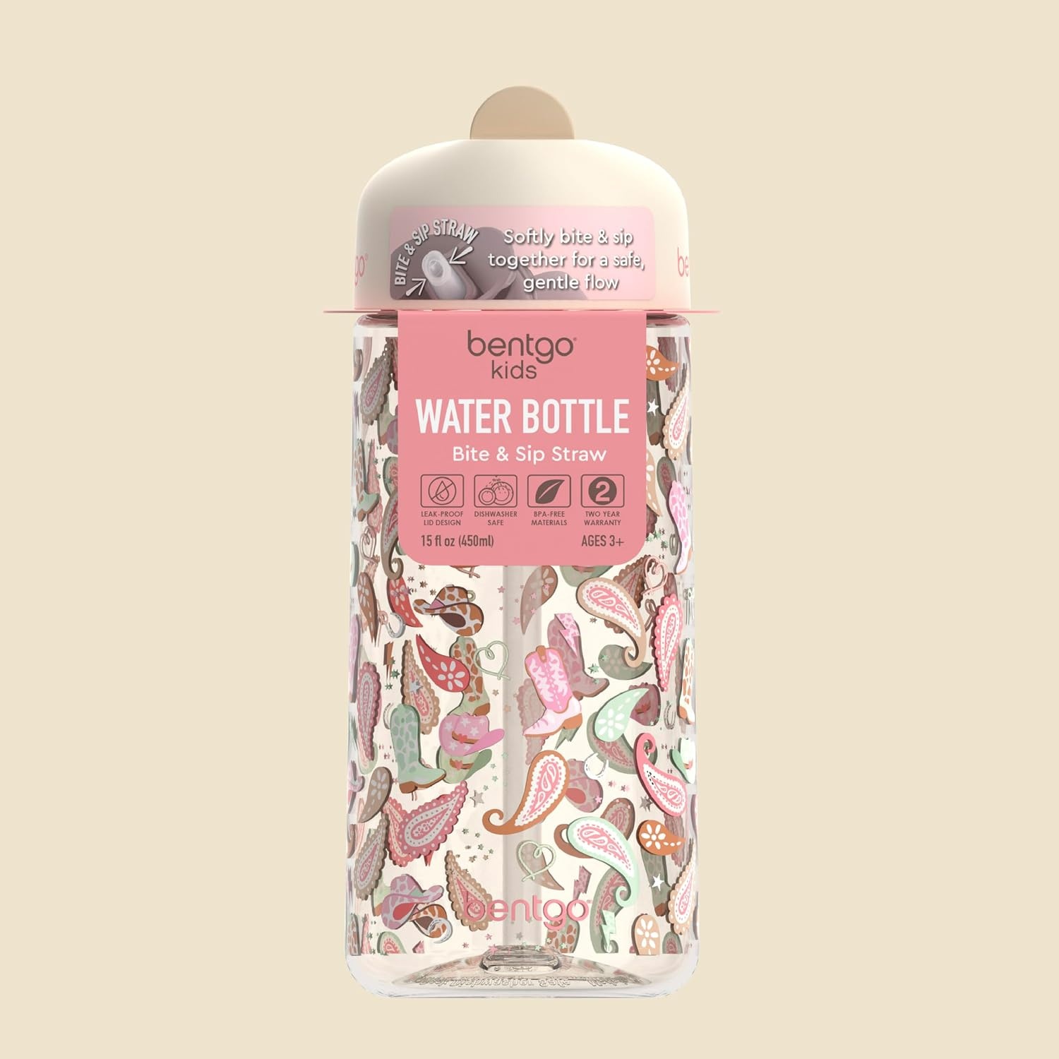 image:imageBentgo Kids Water Bottle LeakProof Durable Tritan PFAS amp BPAFree 15 fl oz KidsToddlers Ages 3 for School amp Sports Bite amp Sip Spout Carrying Handle Dishwasher Safe NEW Blooming FloralCowgirl Dreams