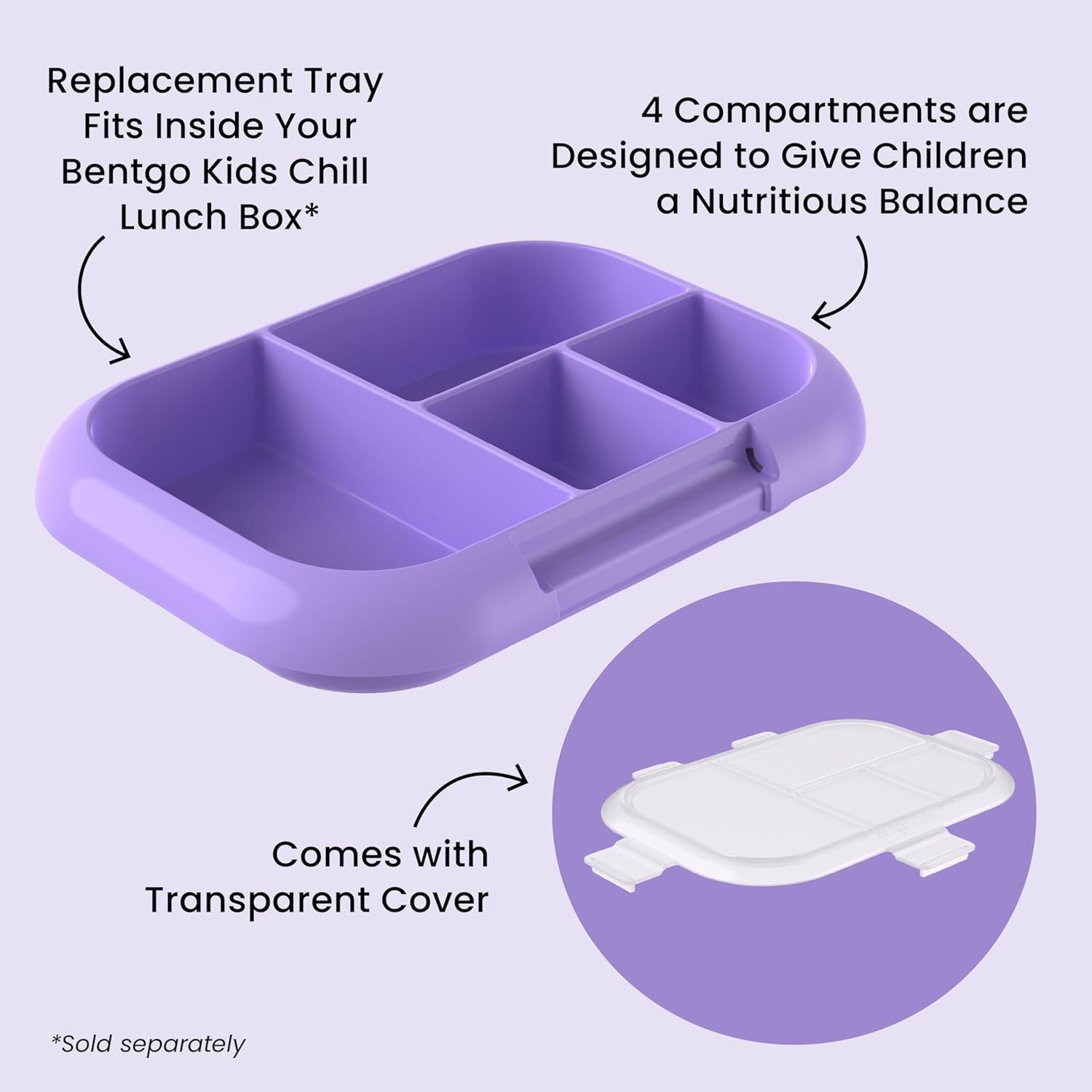 image:imageBentgo Replacement Tray Chill Kids Lunch Box Reusable 4Compartment Bento Box for Easy Meal Prep 33 Cup Capacity BPAFree Transparent Cover For Ages 3 Confetti Edition Vivid Orchid