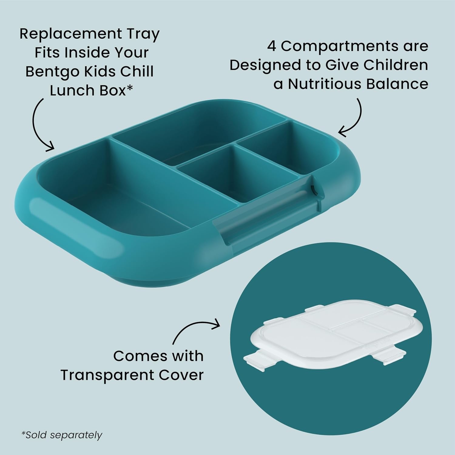 image:imageBentgo Replacement Tray Chill Kids Lunch Box Reusable 4Compartment Bento Box for Easy Meal Prep 33 Cup Capacity BPAFree Transparent Cover For Ages 3 Confetti Edition Truly TealTruly Teal Speckle