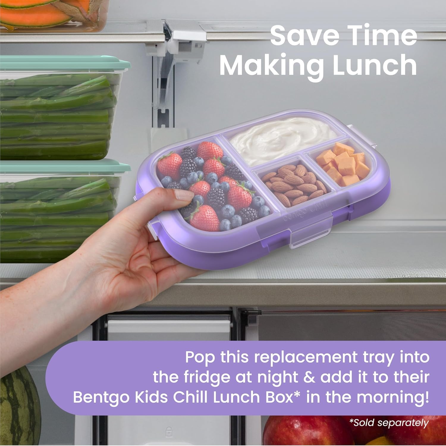 image:imageBentgo Replacement Tray Chill Kids Lunch Box Reusable 4Compartment Bento Box for Easy Meal Prep 33 Cup Capacity BPAFree Transparent Cover For Ages 3 Confetti Edition Vivid Orchid