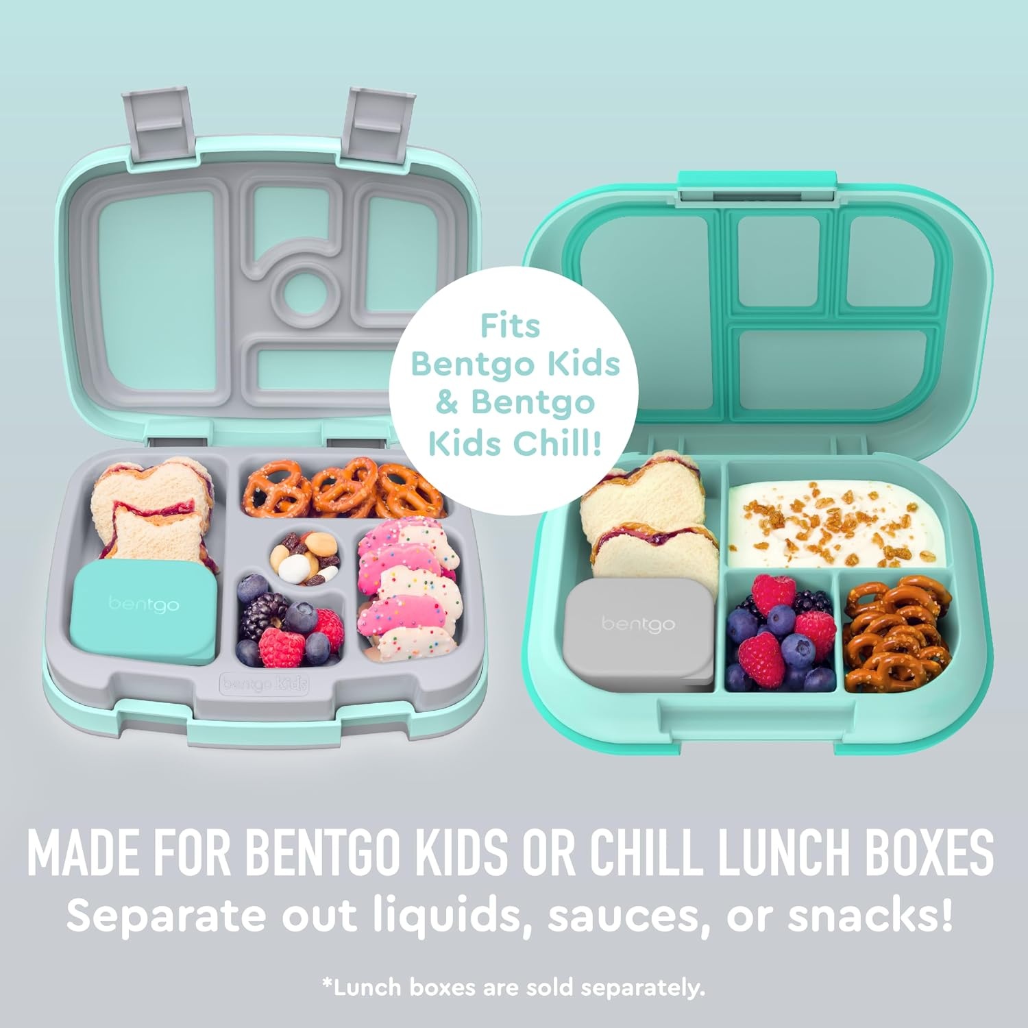 image:imageBentgo Sidekicks 2Pack Silicone Container Set Dipping Sauce Cups for Condiments amp Small Snacks Reusable Durable amp LeakProof Liquid Storage Salad Dressing Container 26 oz Gray amp AquaGray Aqua
