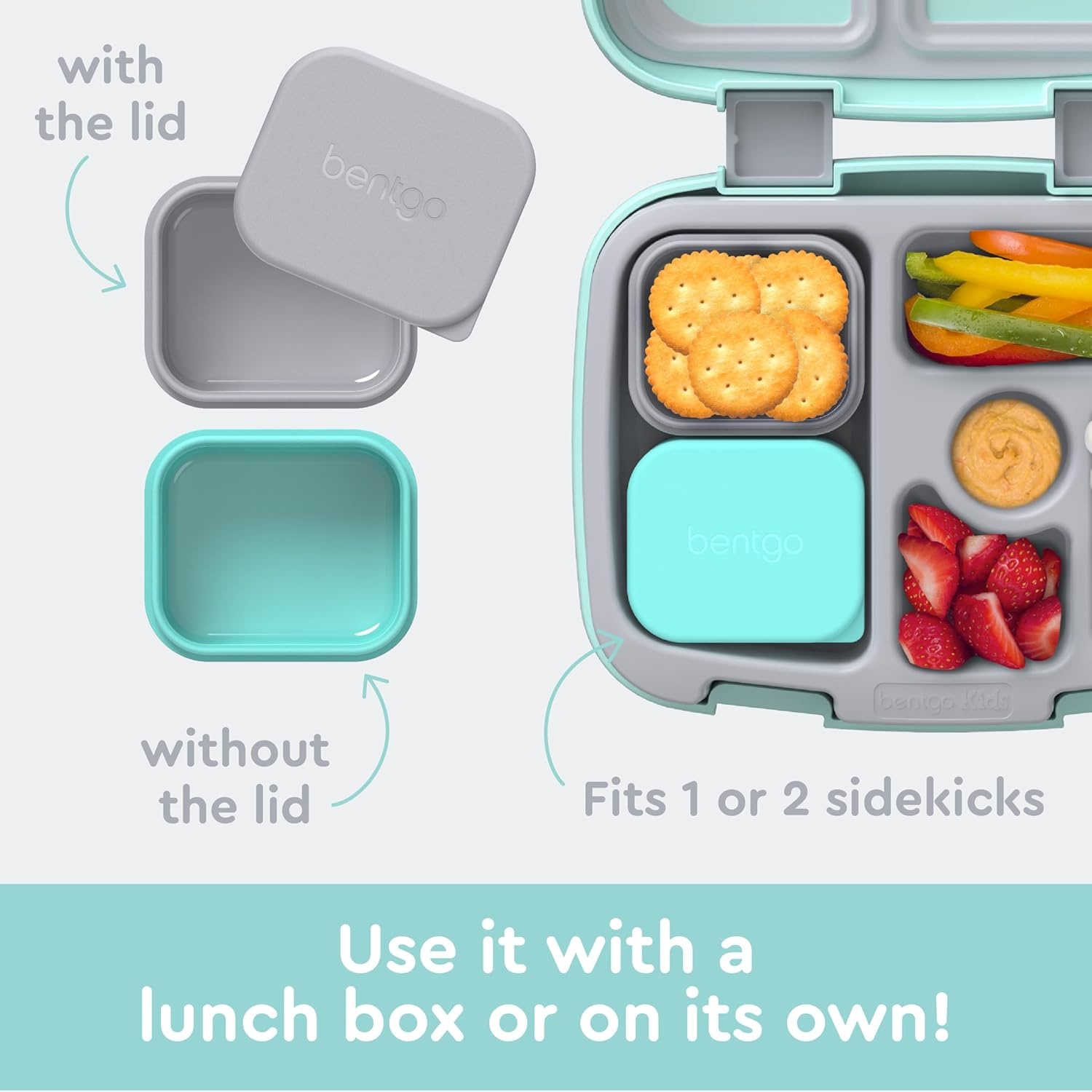 image:imageBentgo Sidekicks 2Pack Silicone Container Set Dipping Sauce Cups for Condiments amp Small Snacks Reusable Durable amp LeakProof Liquid Storage Salad Dressing Container 26 oz Gray amp AquaGray Aqua