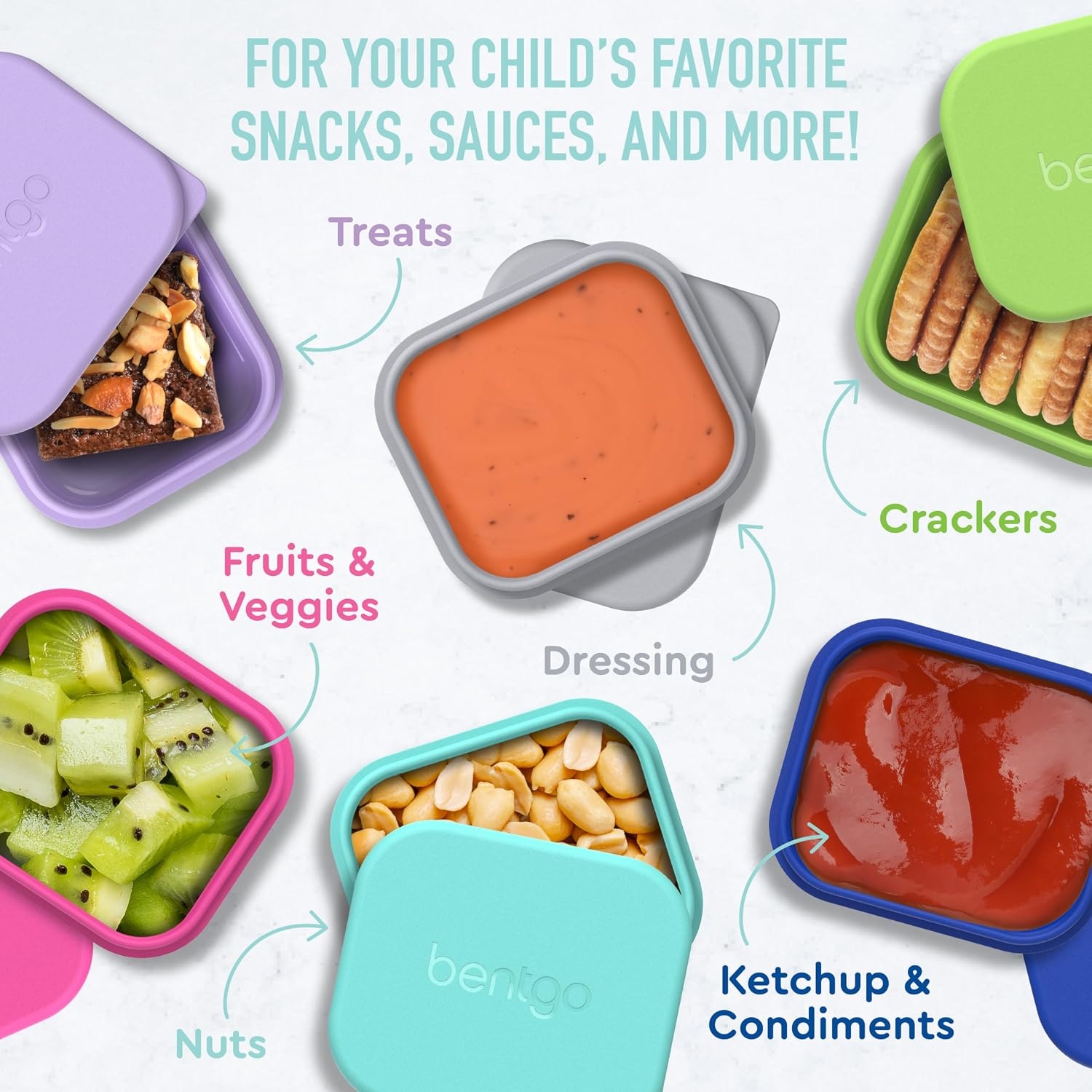 image:imageBentgo Sidekicks 2Pack Silicone Container Set Dipping Sauce Cups for Condiments amp Small Snacks Reusable Durable amp LeakProof Liquid Storage Salad Dressing Container 26 oz Gray amp AquaGray Aqua