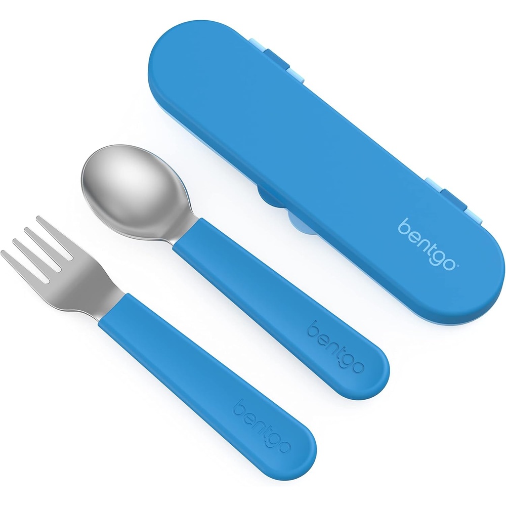 image:imageBentgo Kids Plastic Utensil Set with Fork Spoon amp Storage CaseBlue