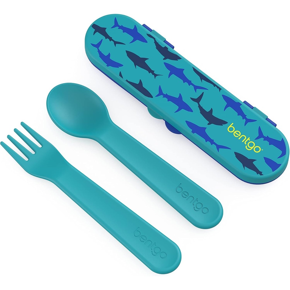 image:imageBentgo Kids Plastic Utensil Set with Fork Spoon amp Storage CaseSharks