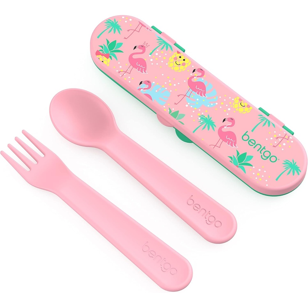 image:imageBentgo Kids Plastic Utensil Set with Fork Spoon amp Storage CaseTropical