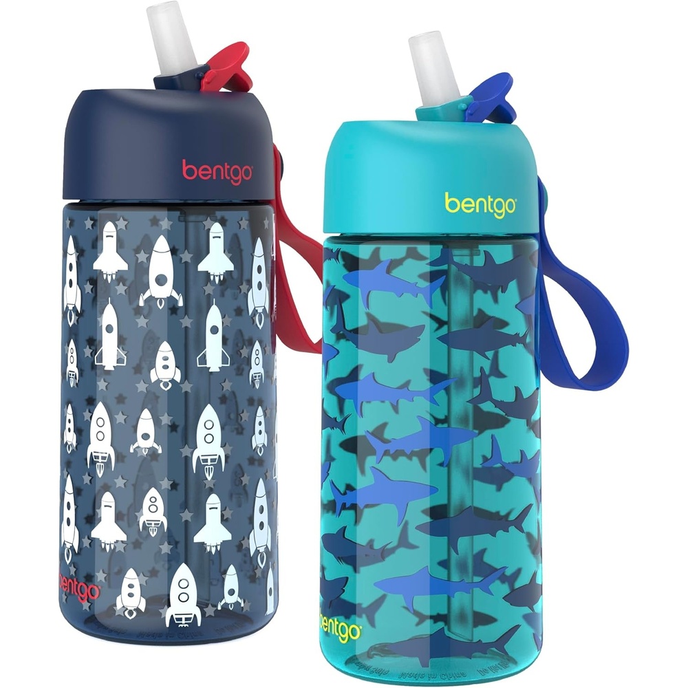 image:imageBentgo Kids Water Bottle LeakProof Durable Tritan PFAS amp BPAFree 15 fl oz KidsToddlers Ages 3 for School amp Sports Bite amp Sip Spout Carrying Handle Dishwasher Safe NEW Blooming FloralRocket Shark